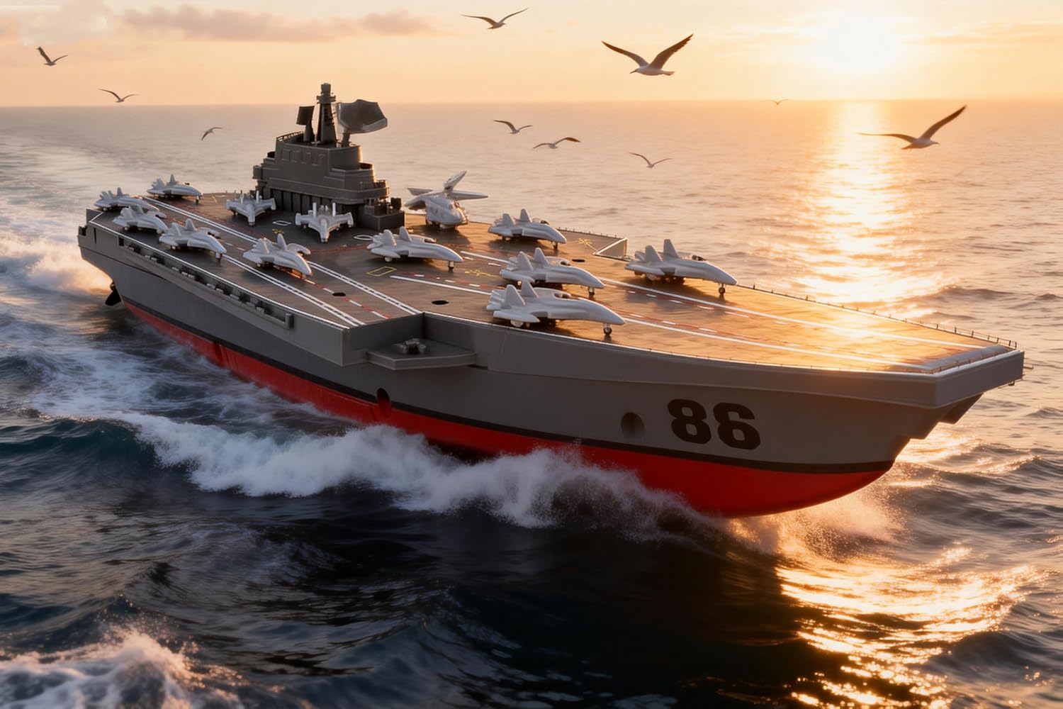 SOWOFA Remote Control Ship Model 2.4G Remote Control Aircraft Carrier Medium-Sized 34CM Remote Control Warship Simulation Ship Model (Dual Battery Version)