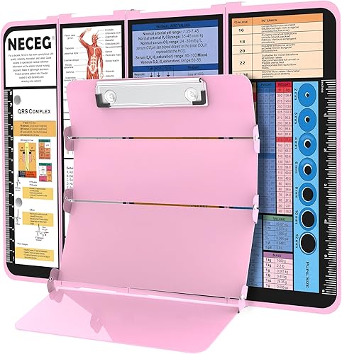 NECEG Portapapeles de enfermería plegable, 4 capas de aluminio, tamaño de bolsillo con edición médica de enfermería, hojas de trucos para