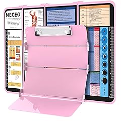 Nursing Clipboard Foldable-4 Layers Aluminum Nurse Foldable Clipboard Nursing Medical Edition Cheat Sheets, Pocket Size Pen Clip for Nurses Students School and Doctors-Pink