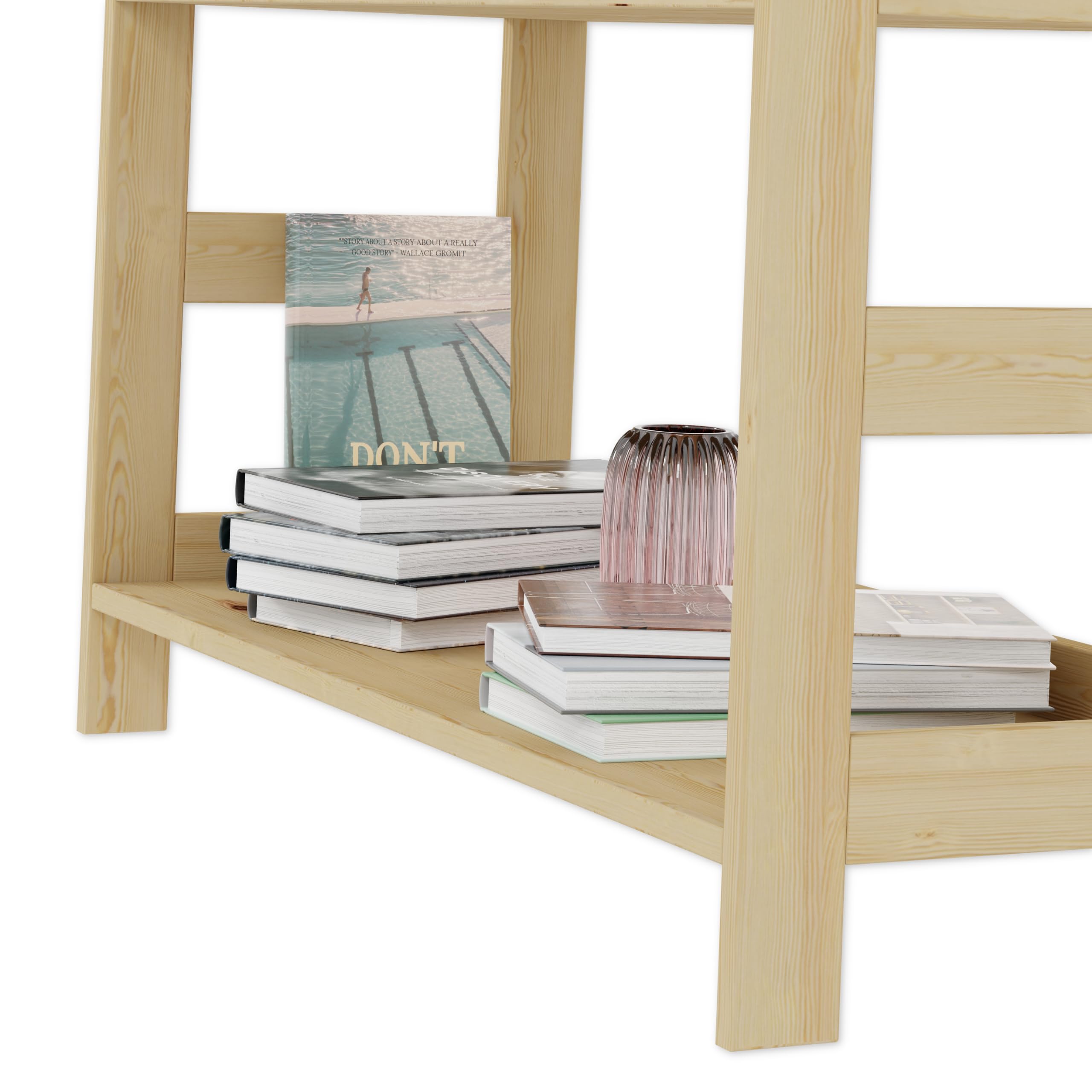 Lenmar Serie R, R-02, mensola in legno, legno di pino, beige chiaro, 5 ripiani, libreria, scaffale in legno, scaffale da parete