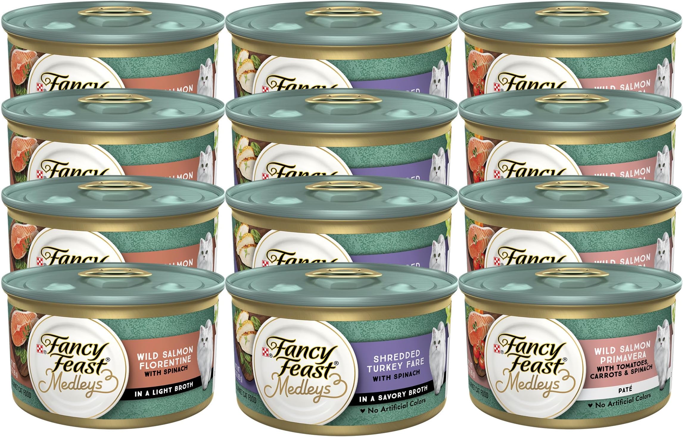 PURINA Fancy Feast Medleys Wet Cat Food Variety Pack, 4 Wild Salmon Florentine, 4