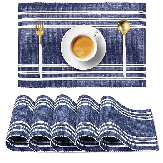 Buy HOKIPO ® Ribbed Cotton Washable Dining Table Mats (Blue) 6 Pieces