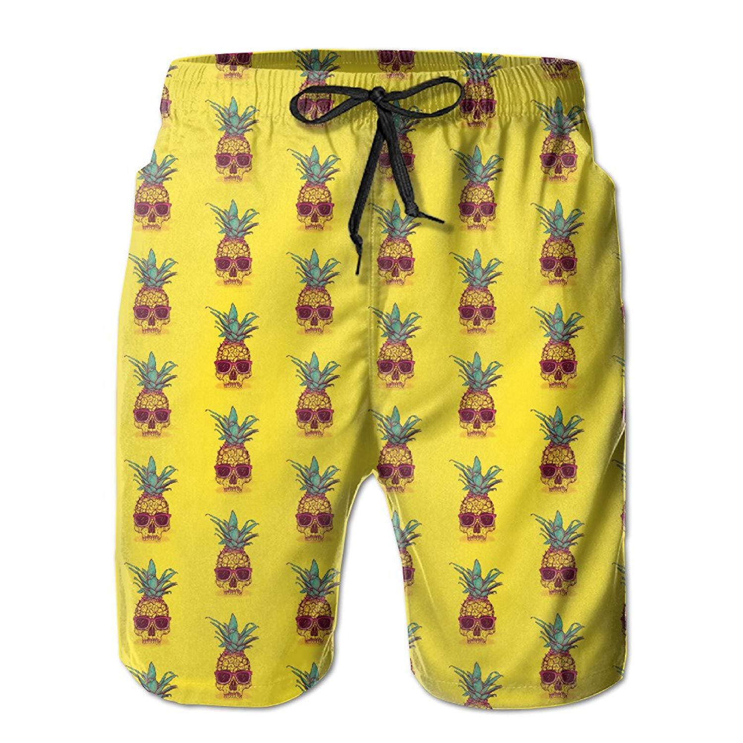 Fimaliy Mens Pineapple Skull Pattern Summer Breathable Quick-Drying Swim Trunks Beach Shorts Board Shorts Large