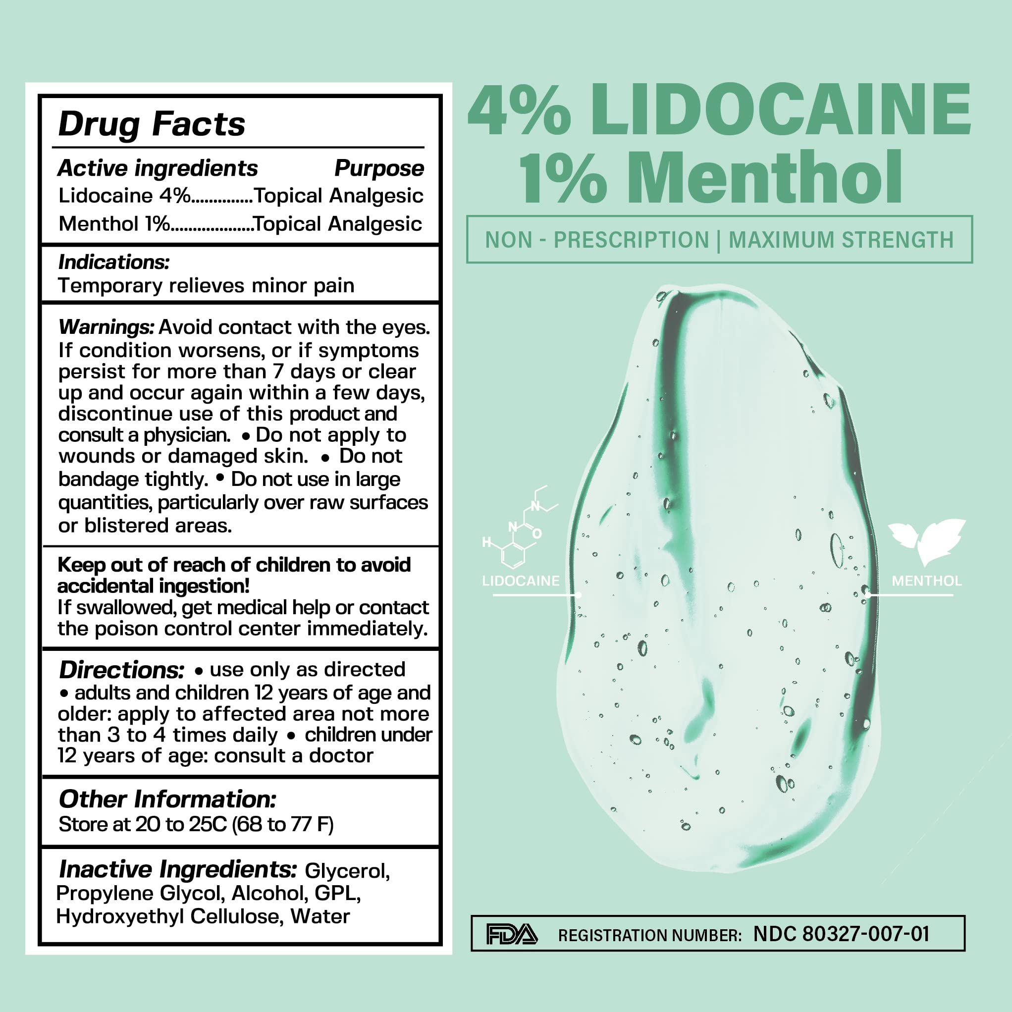 Base Labs Lidocaine Numbing Gel 4oz Topical Numbing Pain Relief Gel