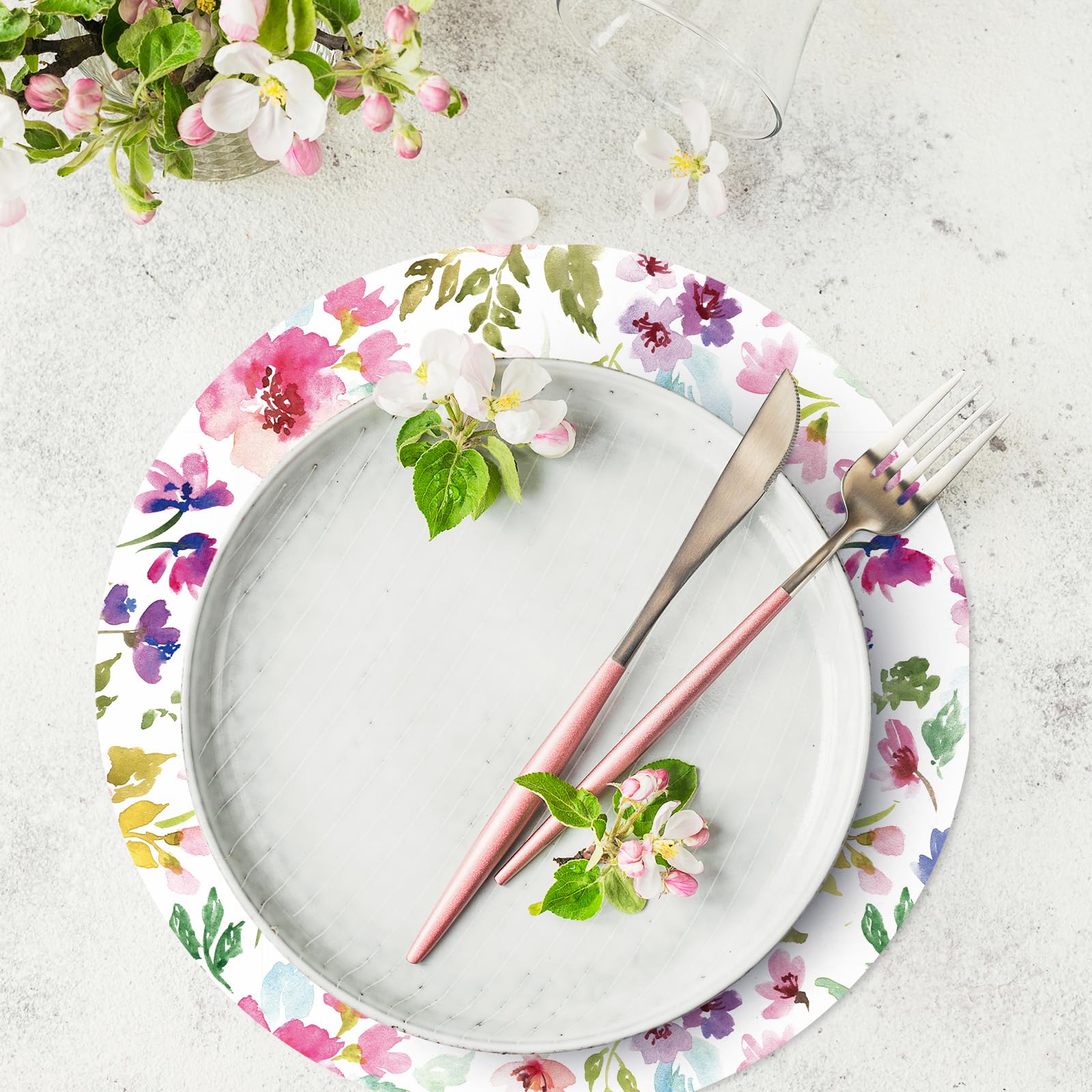 JarThenaAMCS Paquete de 50 manteles individuales de papel floral de 13 pulgadas con diseño de flores coloridas para bodas, baby shower, cumpleaños, cena