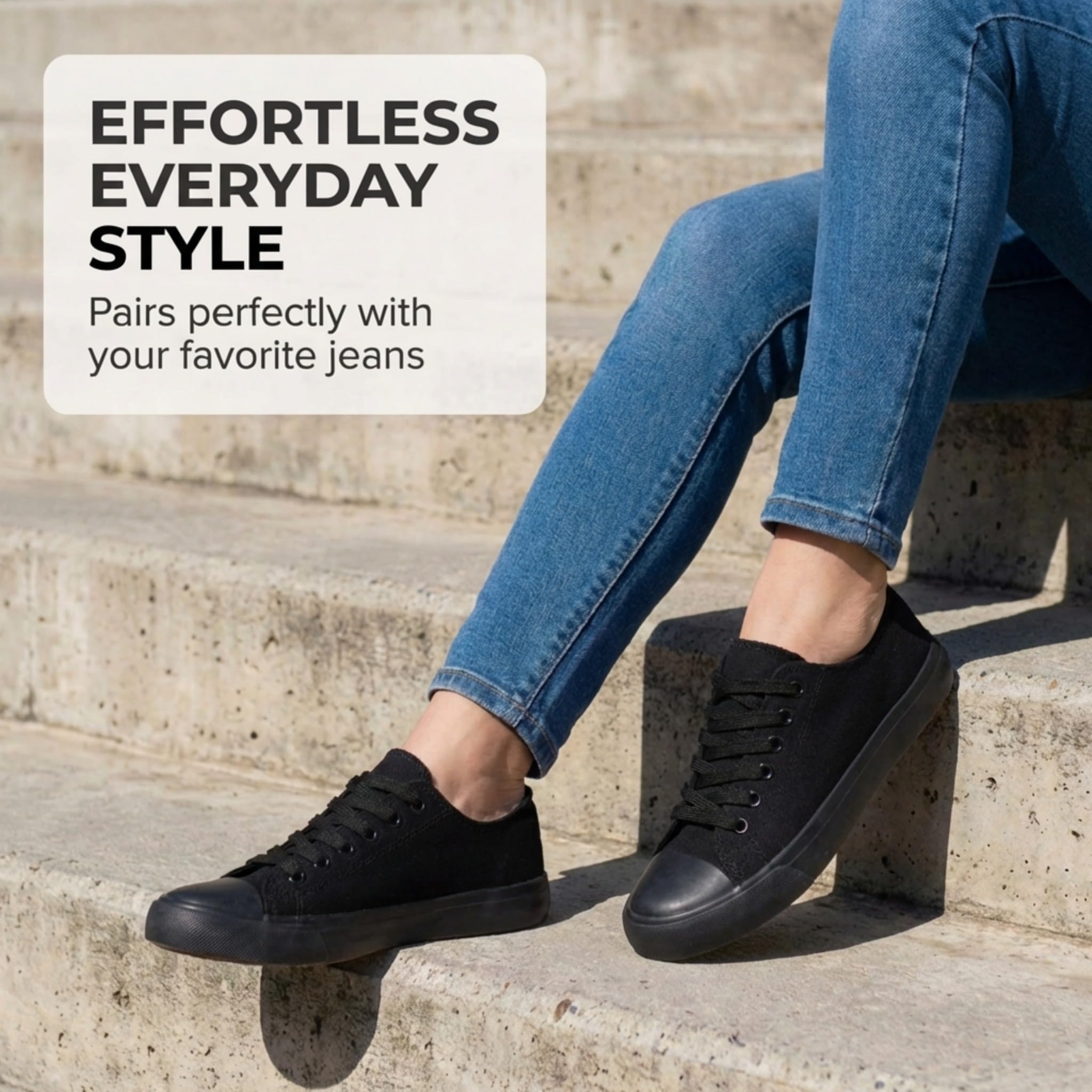 hello basics Canvas Shoes for Women Casual Low Top Women's Fashion Sneakers for Women (Black, 6)