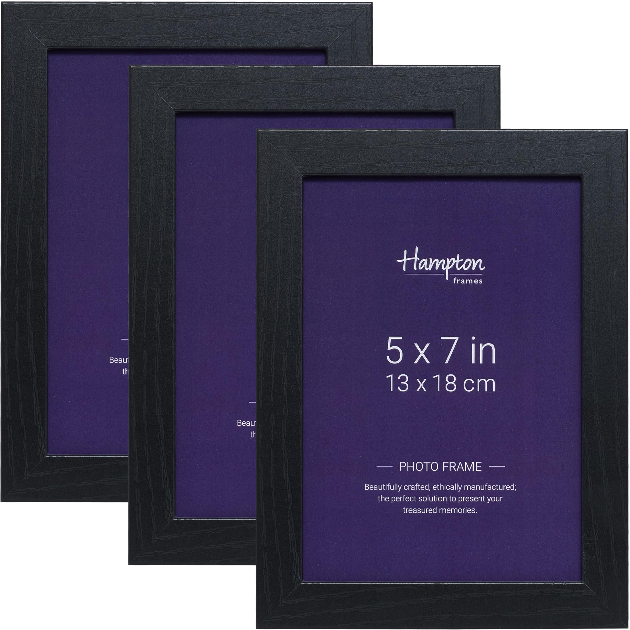 Hampton Frames Black Oxford 5X7 (13X18cm) Pack Of 3 Picture Frame Acrylic (Non-Glass) Oxf57ngx-3Pk