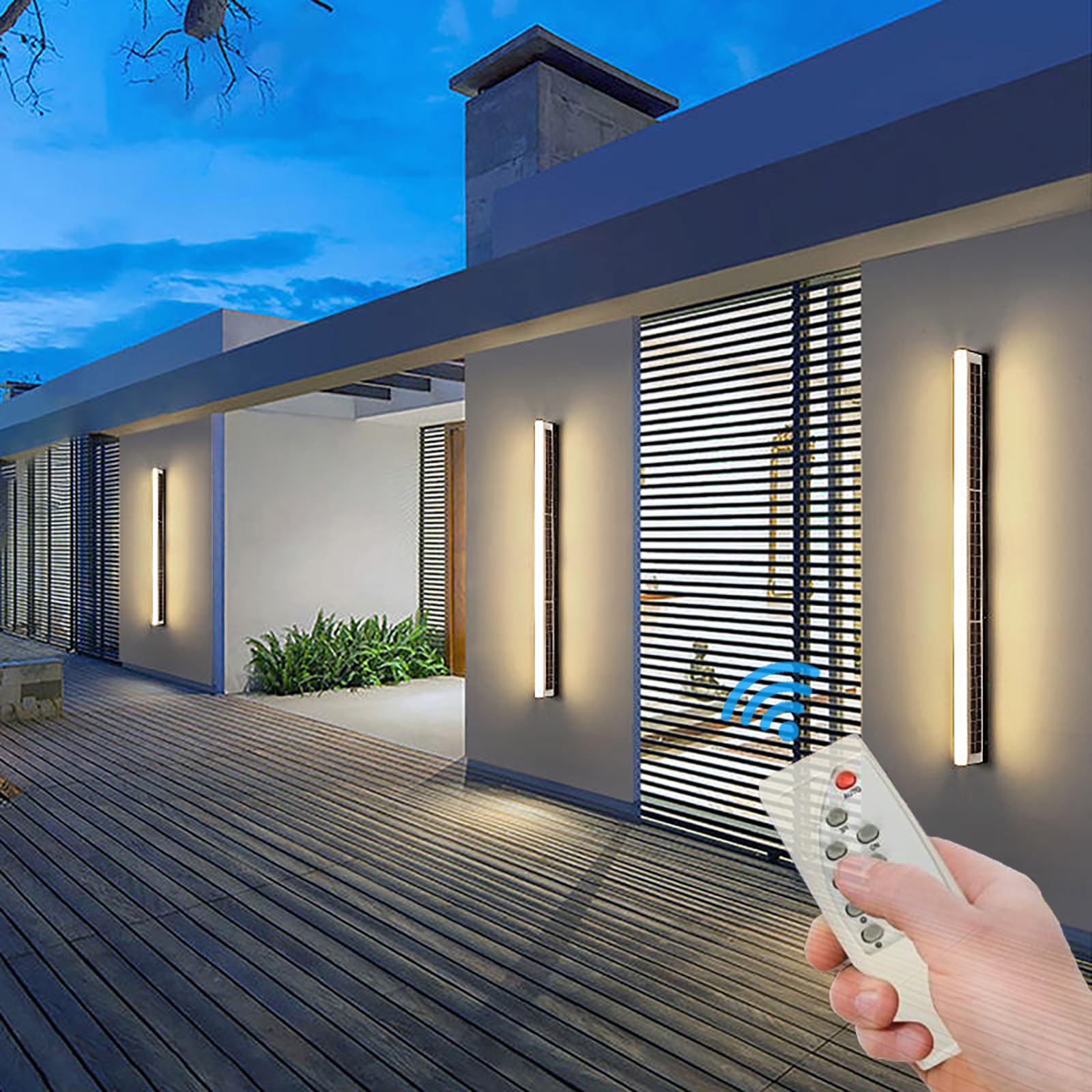HXYSXHJUO Outdoor Solar Wall Lamp with Remote Control LED Light Waterproof IP65 Outside Sconce Modern Black Exterior Garden Lighting Fixtures Courtyard Front Door Corridor
