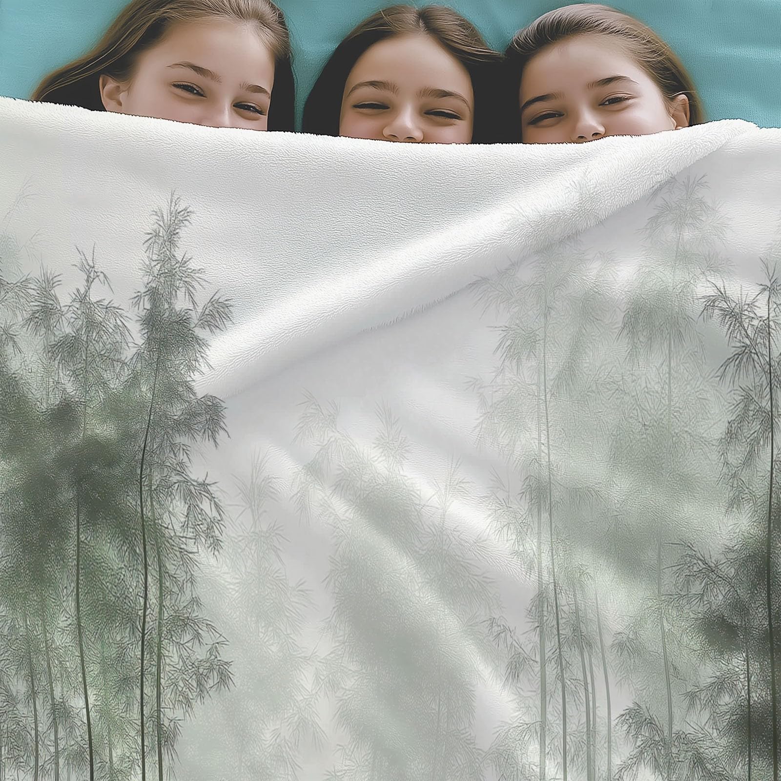 Générique Koc w kratę Bambusowy Las Tusz Malarski 180 x 220 cm Flanelowa mikrofibra Koc polarowy, Jasnozielony Puszysty Ciepły Lekki Koce do Podróżowania, Łóżko lub Sofa