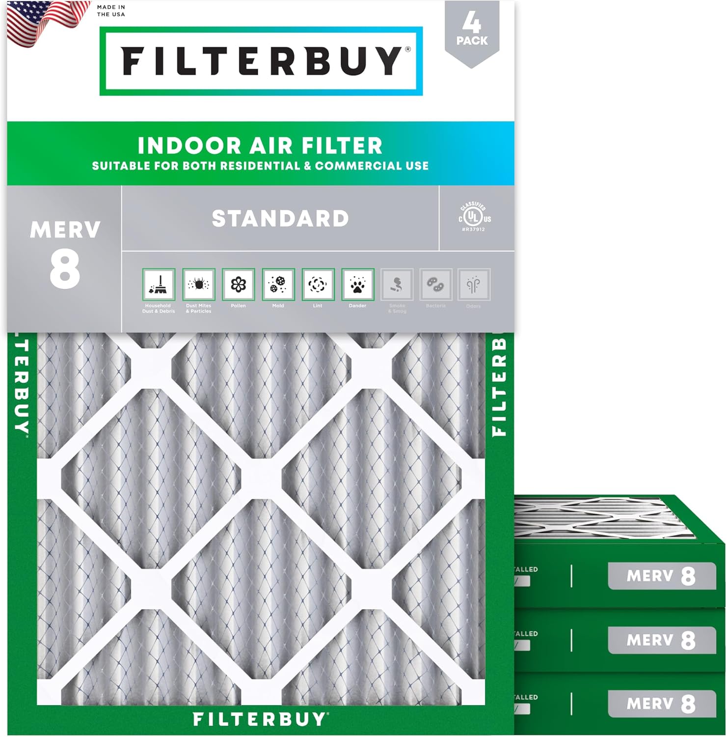 Filterbuy 22x24x2 MERV 8 Pleated HVAC Air Filters 4-Pack