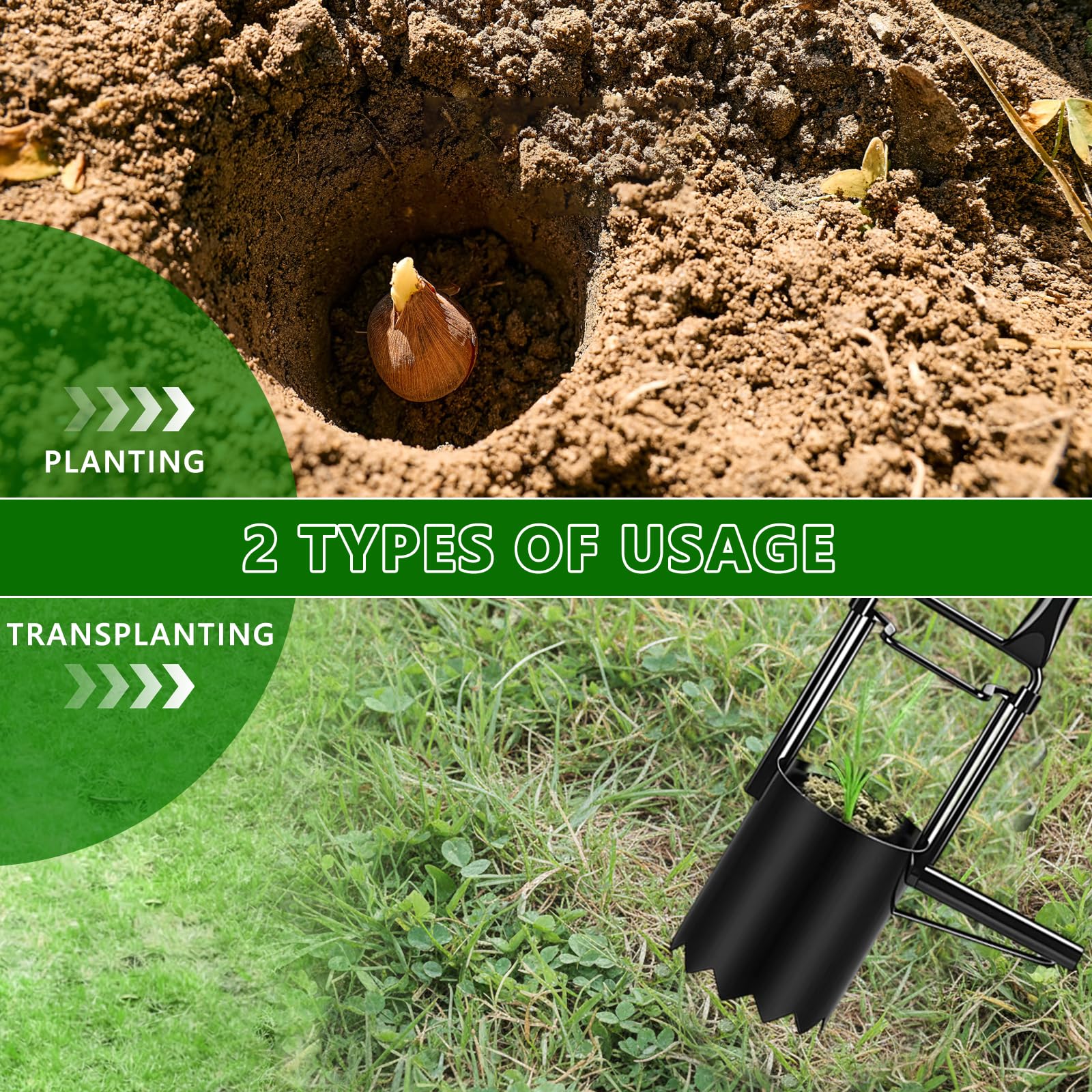 Planteur de Bulbes de 95 cm avec Gants, Profondeur de 11.9 cm, Aide à la Plantation avec Bord en Dents de Scie, Aérateur d'ampoule pour Tulipes, Jonquilles, Oignons, Pommes de Terre, Tomates
