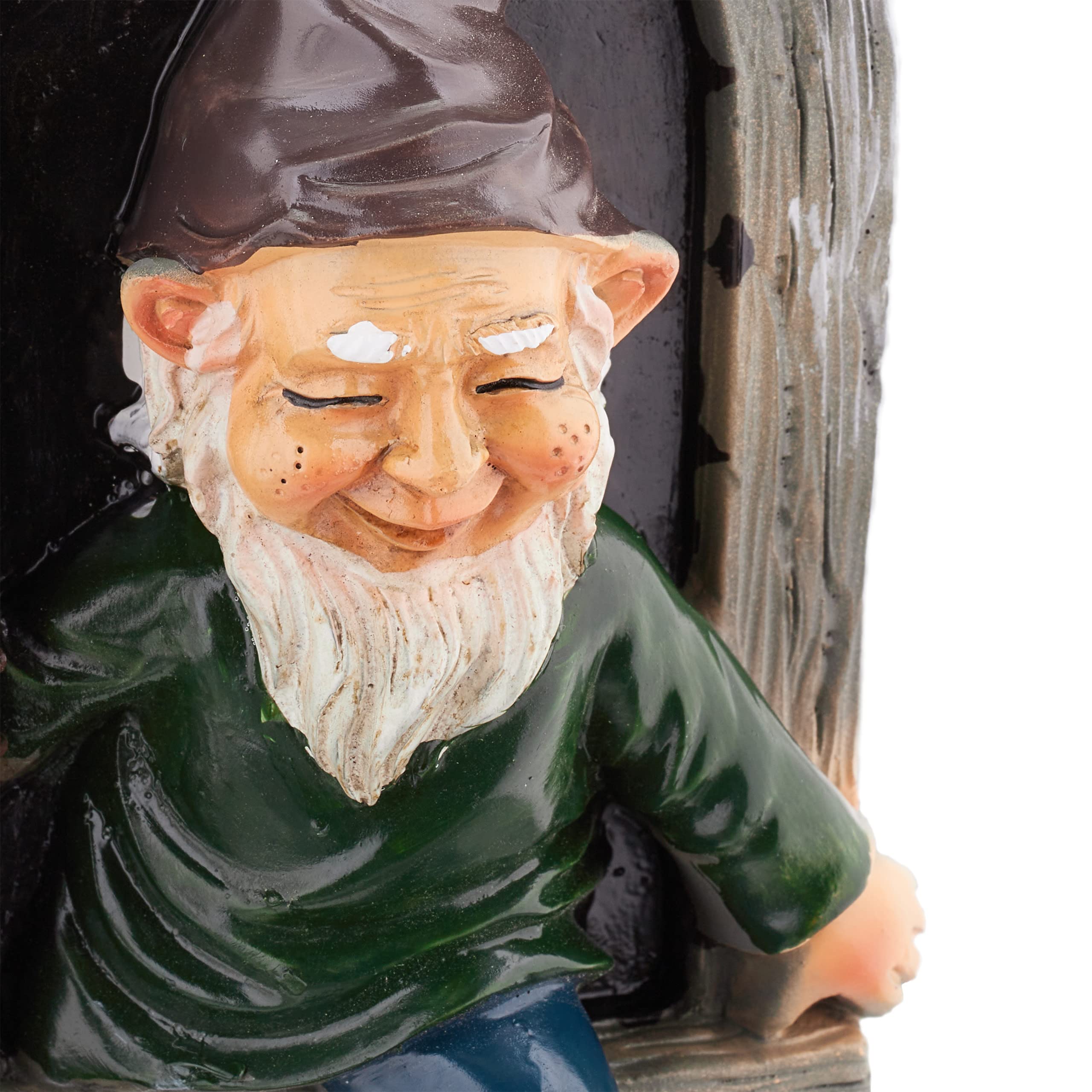 Relaxdays Krasnal z oknem, odporny na warunki atmosferyczne, dekoracja pnia drzewa, wys. x szer.: 15 x 8 cm, skrzat drzewa do zawieszenia, sztuczny kamień, kolorowy