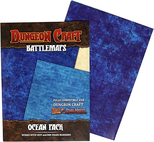 Dungeon Craft Battlemaps Ocean Pack - Juego de mesa Tapete de batalla para mazmorras y dragones Rejilla de 24 x 33 pulgadas Tapete laminado de