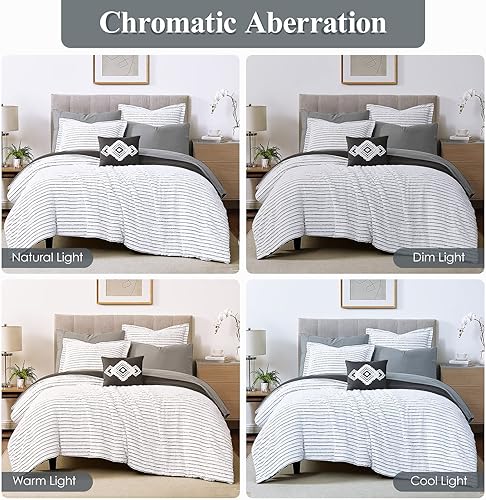 Miniatura 3 de WRENSONGE Juego de edredón jacquard bohemio tamaño Queen, 8 piezas, juego de edredón a rayas blancas y negras, juego de cama de microfibra acogedor