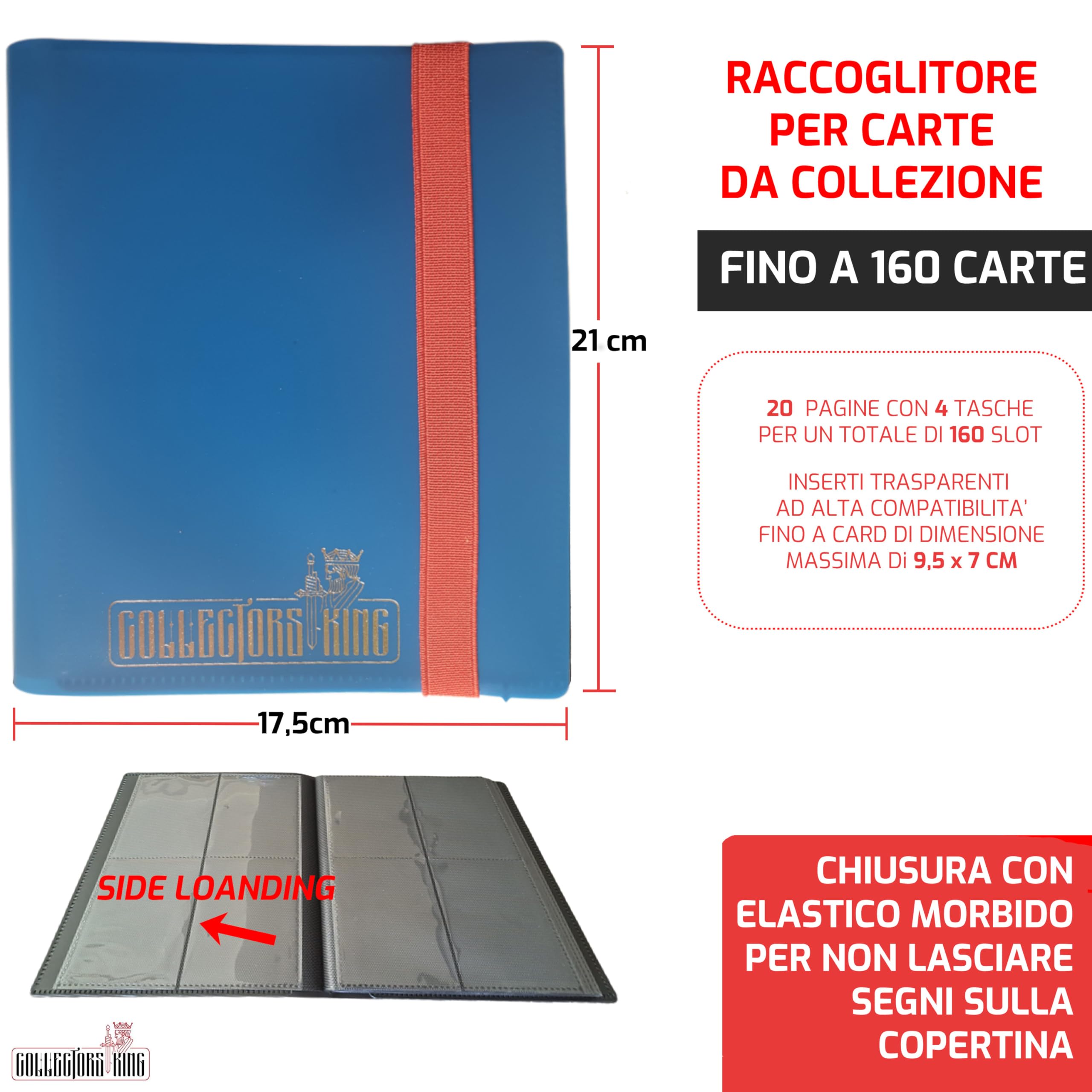 Collectors King Raccoglitore Carte Magic - Album Compatibile per 160 Card di Gx Ex Trainer Go, Yugioh, Mtg, Pokemon - 4 Tasche x Pagina da 9.5x7cm
