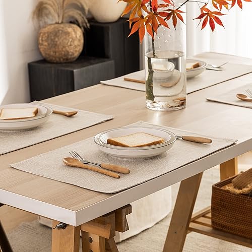Miniatura 7 de Kevin Textile - Juego de 4 manteles individuales resistentes al calor, lavables, para fiestas, bufé, cenas, 13 x 19 pulgadas, beige claro