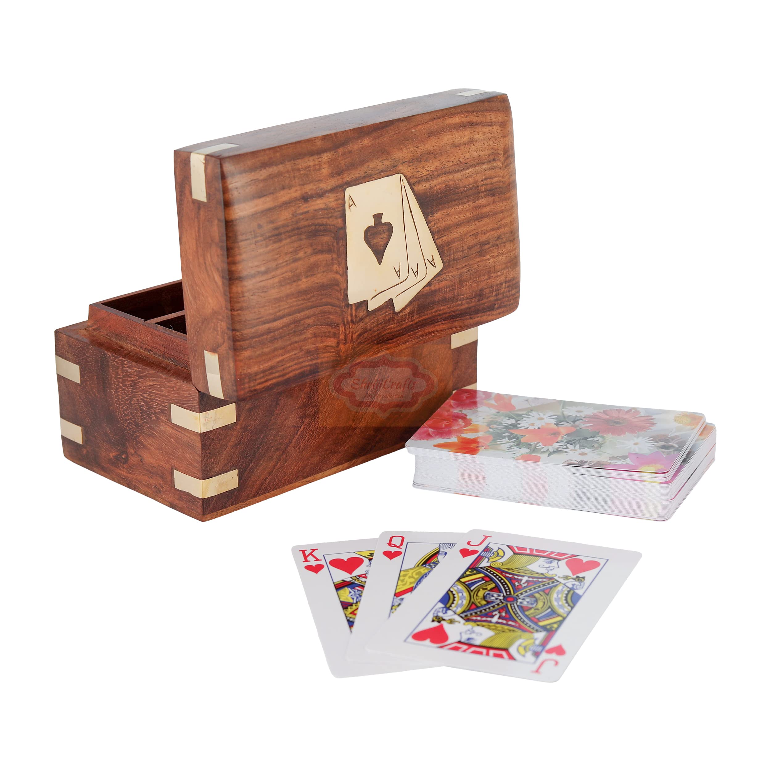 Shriji Crafts Playing Cards Set of 2 in Handmade Wooden Storage Box Case Holder/ Playing Card Case Holder for Playing Cards Handmade Wooden Brown Decorative Storage Box , 2 deck free cards (B09RG8NKKF) Amazon Price History, Amazon Price Tracker