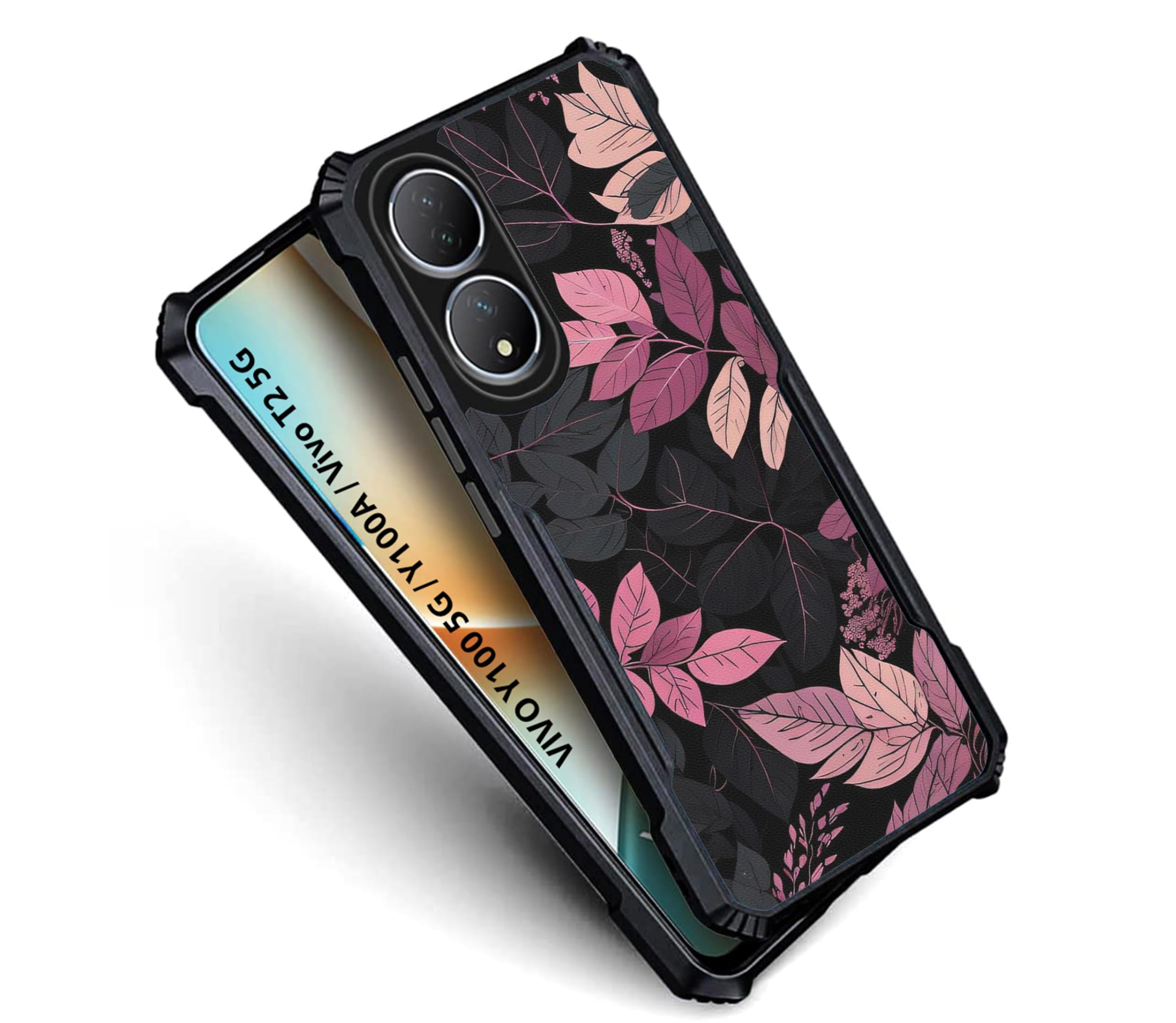 COBERTA Back Cover for Vivo Y100 5G / Vivo Y100A / Vivo T2 5G Back Cover Case - Pink Grey Leaf Black Background PT99 D16148 (B0CVV4PYNQ) Amazon Price History, Amazon Price Tracker
