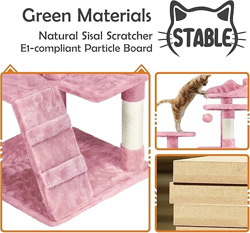 Vista 81 de Yaheetech Árbol para gatos de varios niveles de 70 pulgadas, torre alta para gatos con condominio, postes rascadores y bola colgante para gatos