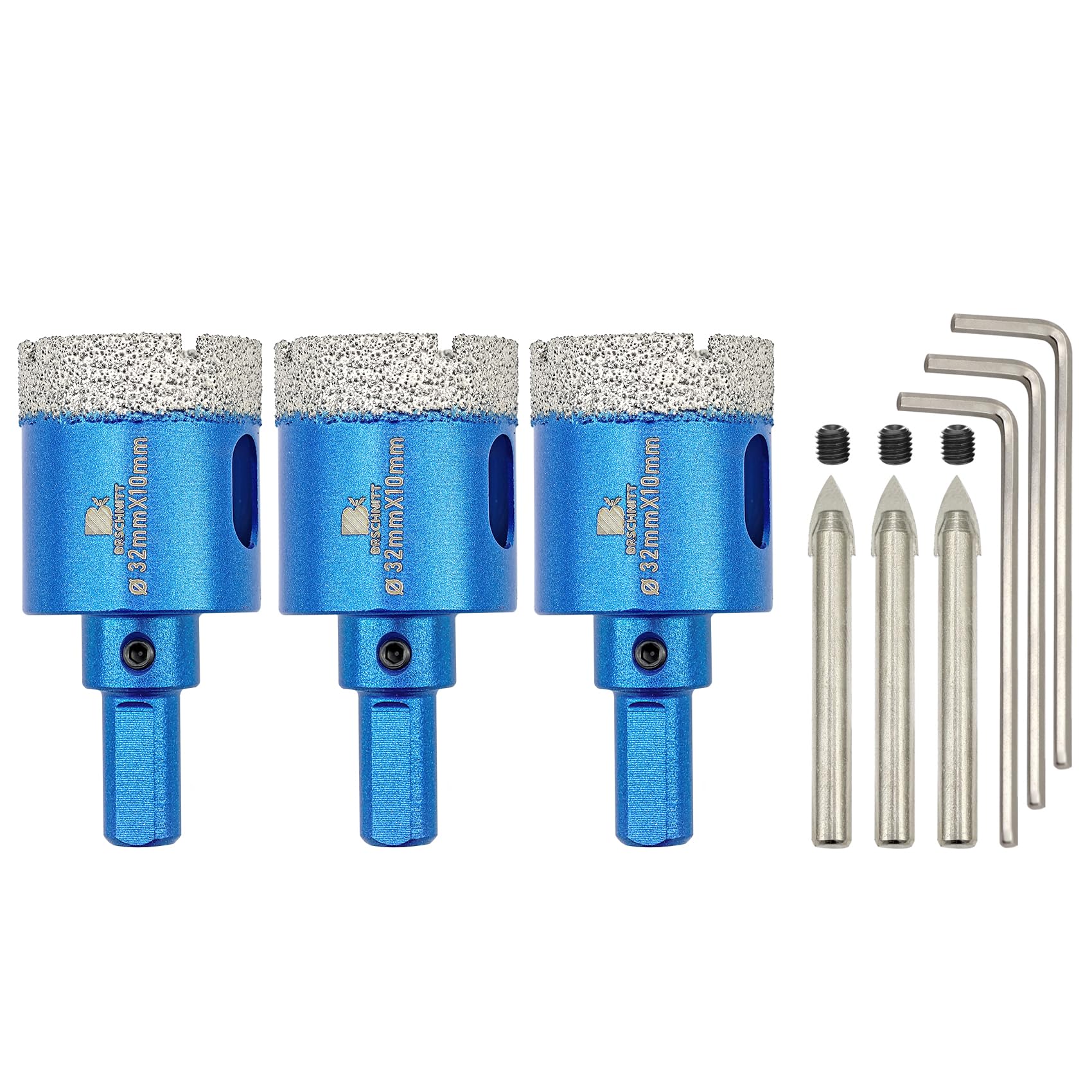 BRSCHNITT Dry Diamond Core Drill Bit with Pilot Bit - 1 1/4"inch Diamond Tile Hole Saw with Triangle Shank for Porcelain Tile Ceramic Stone Granite Marble(3pcs)