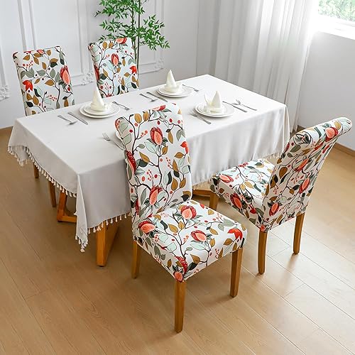 Vista 147 de Forcheer - Juego de 4 fundas elásticas para sillas de comedor con estampado elástico, lavable, extraíble, para cocina, hotel, restaurante