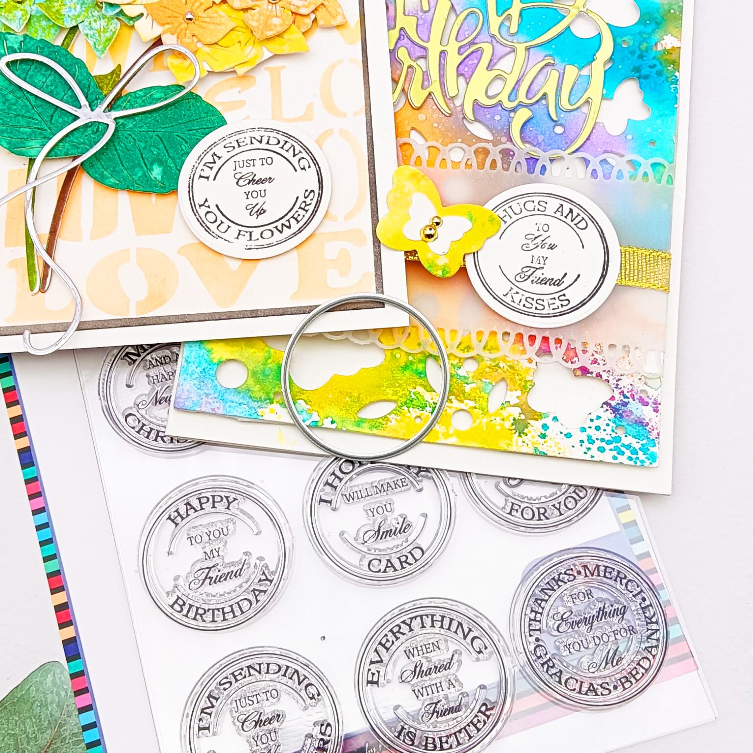 Alinacutle Circle Stamps Sentiments With Die Cut Clear Stamps Silicon Stamp,Paper Craft Ink Stamps,Scrapbooking And Album, Handmade Card Transparent Stamps (Circle Stamps Sentiments With Die Cut)