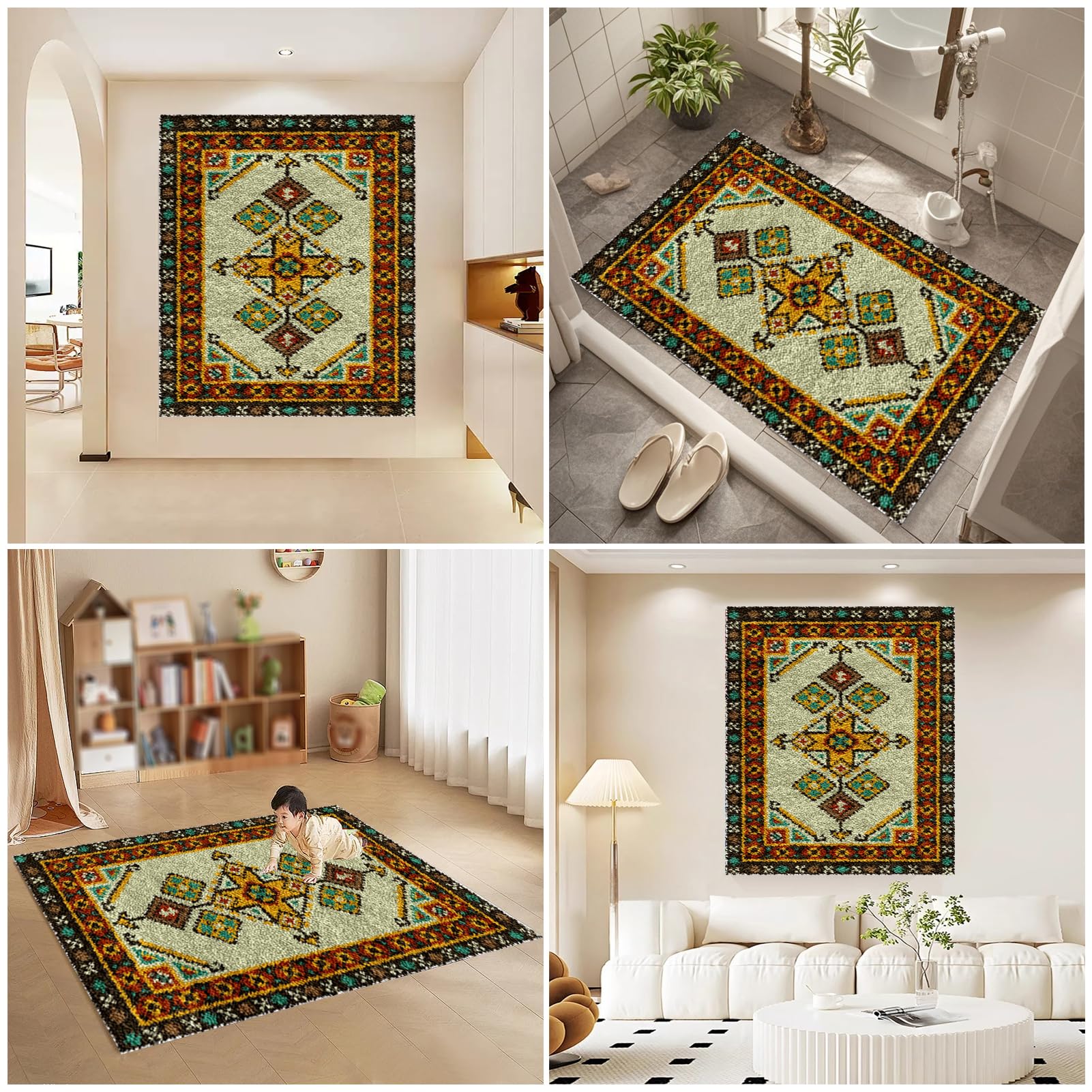 Knüpfteppich Zum Selber Knüpfen, Tapisserie Teppich Knüpf-Sets Kreuzstich Set, DIY Handwerk Geschenke, Knüpfen Set Für Erwachsene Fußabtreter Knüpfen Set, Knüpfen 90 x 120 cm