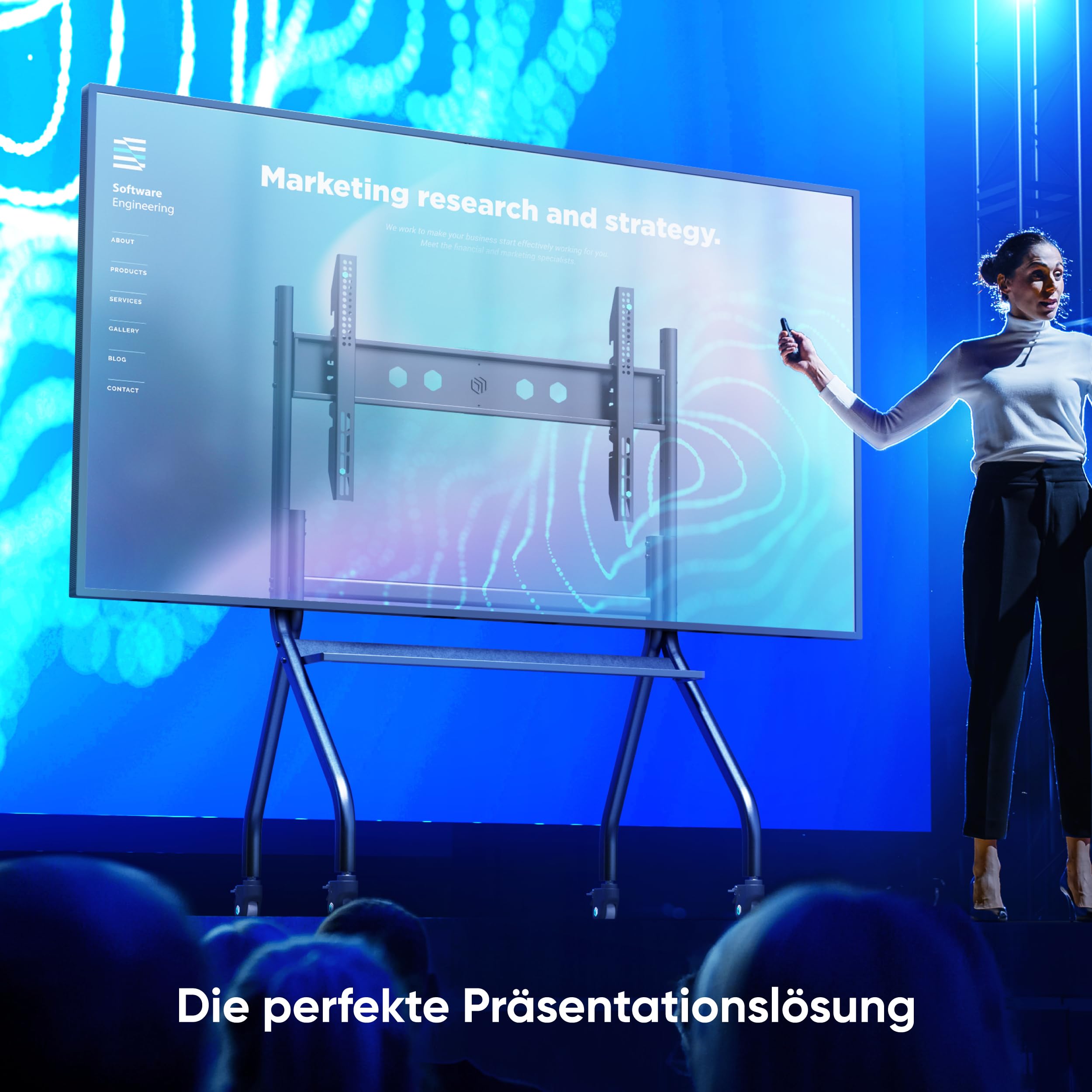 ONKRON TV Ständer rollbar für 60-120 Zoll Fernseher, max Belastung bis 150 kg, professioneller Wagen TV Standfuss höhenverstellbar, max VESA 1000x600, Fernsehständer mit Rollen Schwarz TS2080-B