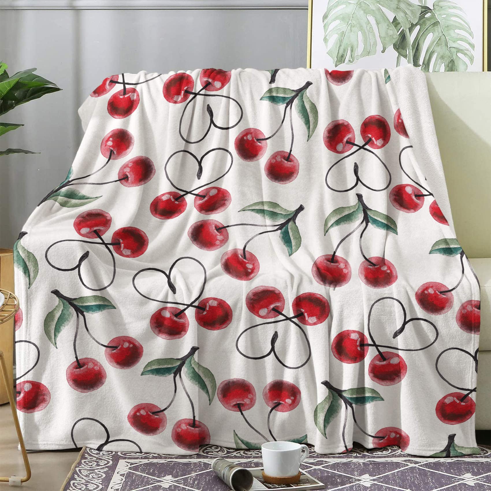 Jeté de canape cerise 200x200 cm contre le froid hivernal flanelle douce