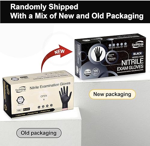 Miniatura 9 de SwiftGrip Guantes desechables de nitrilo para examen, 3 mil, guantes de nitrilo negro desechables sin látex para médicos, cocina y estética, guantes