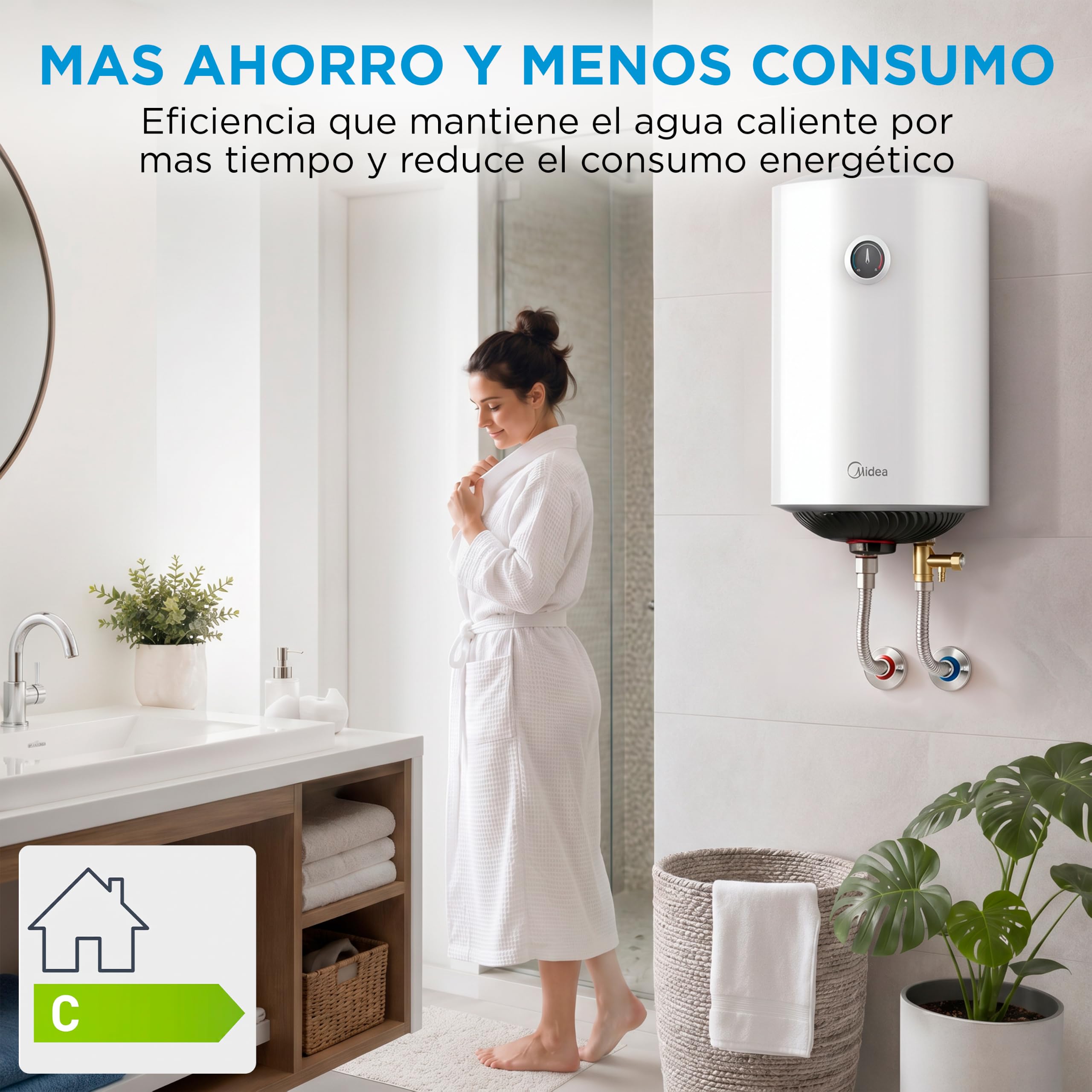 MIDEA Termo Eléctrico 80 litros, 1500 W, 80,5 x 45 cm, Depósito de Titanio | Termostato Ajustable, Kit Instalación, Anticorrosión, Calentador de Agua Eléctrico Vertical con Protección Sobrecalentamiento