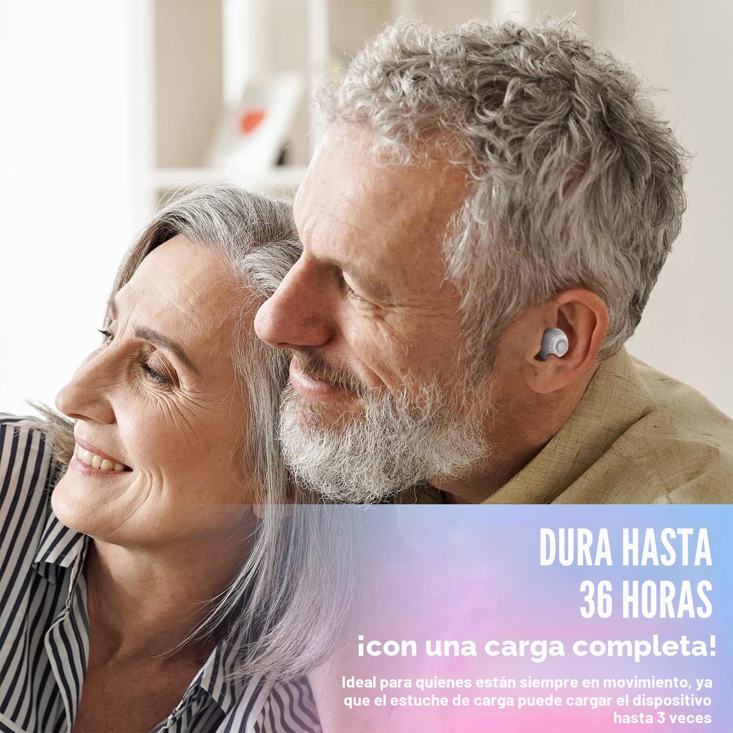 Mini Digital - ITE Recargable Personal - Dispositivo liviano con cancelación de ruido, detección en el oído y dial de control de volumen para adultos mayores, blanco