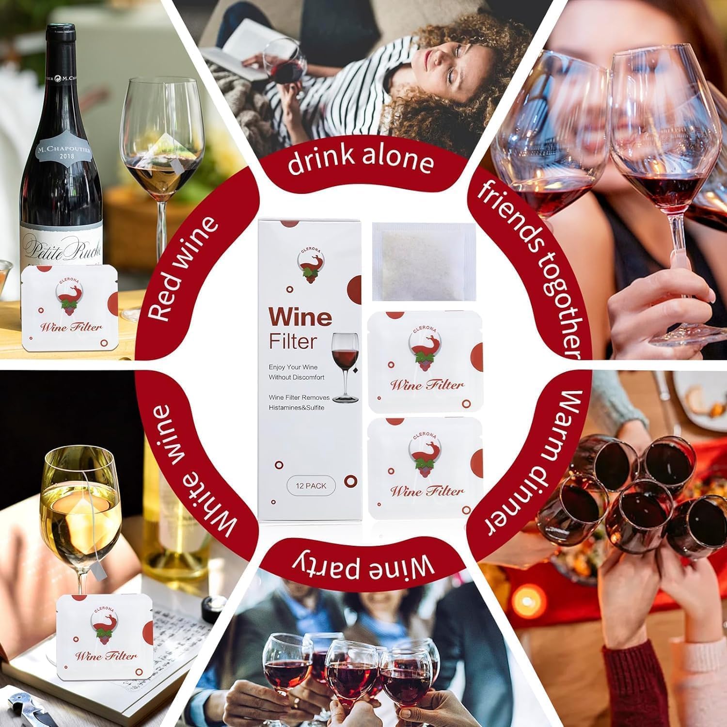 Lot de 24 filtres à vin - Purificateur de vin - Élimine les histamines et le sulfite, prévient les sensibilités du vin