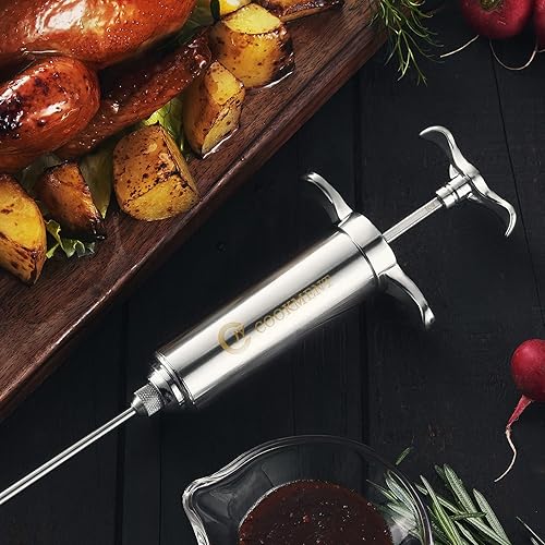 Miniatura 7 de JY COOKMENT Jeringa para inyector de carne, barril de acero inoxidable 304 con 3 agujas profesionales, 2 cepillos de limpieza y 4 juntas tóricas de