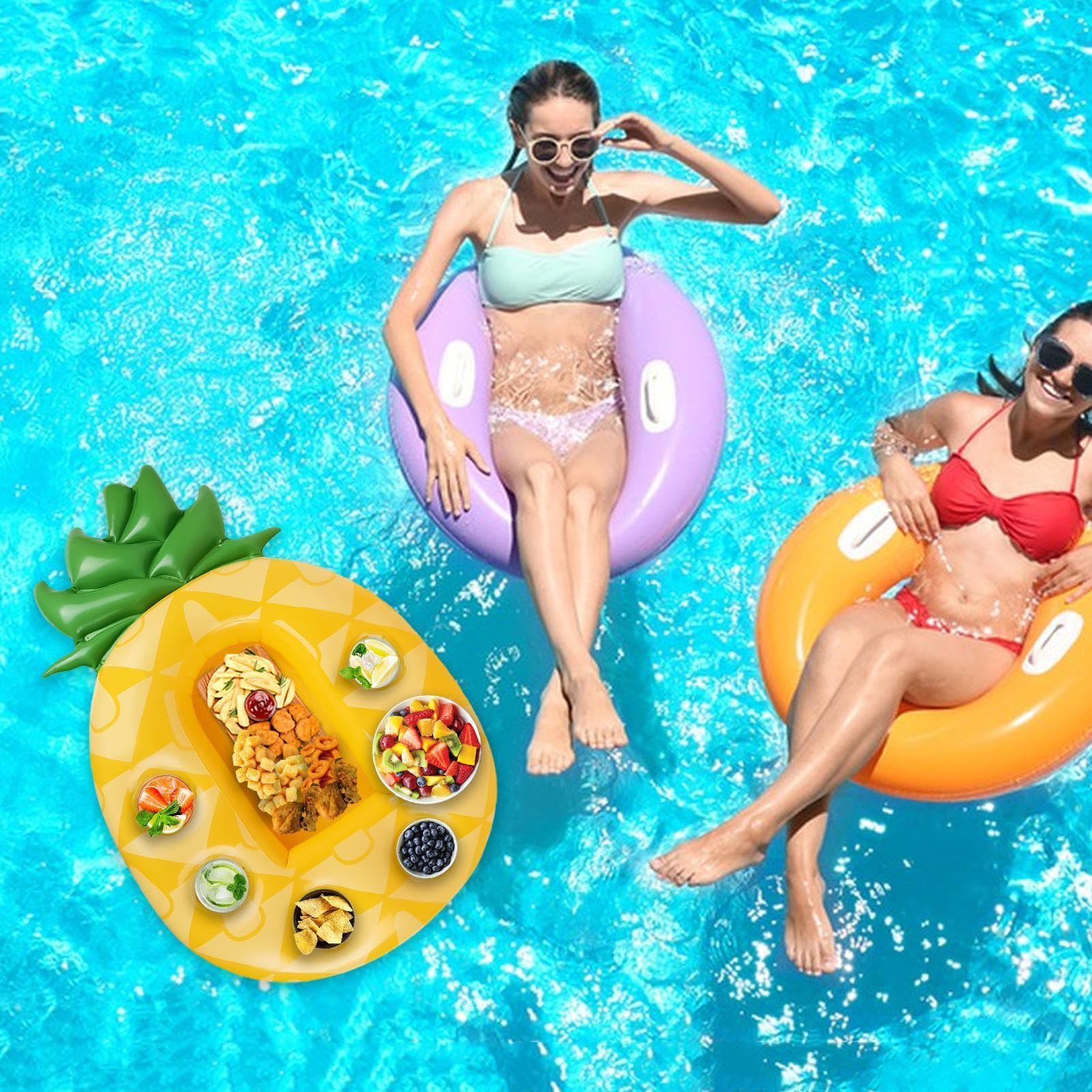 Support de boisson gonflable – En forme d'ananas flottant, coloré et gonflable | Plateau de piscine décoratif multifonction stable en PVC, dessous de verre pour la plage, la piscine, le spa