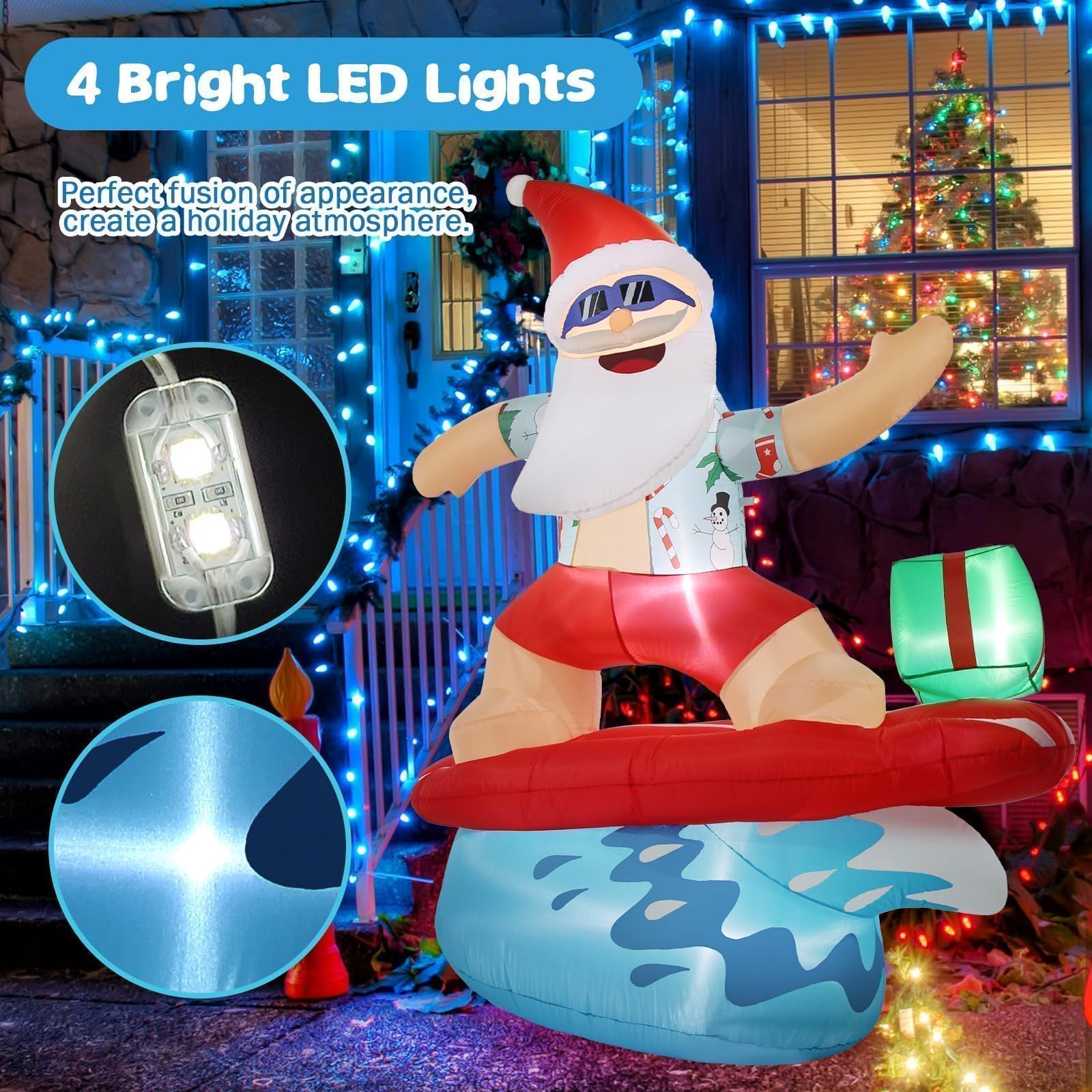 Decorazioni natalizie gonfiabili di Babbo Natale, per esterni, 2,5 m, hawaiano, surf, gigante, grande, alto, divertente, decorazione natalizia per cortile, decorazione per interni ed esterni