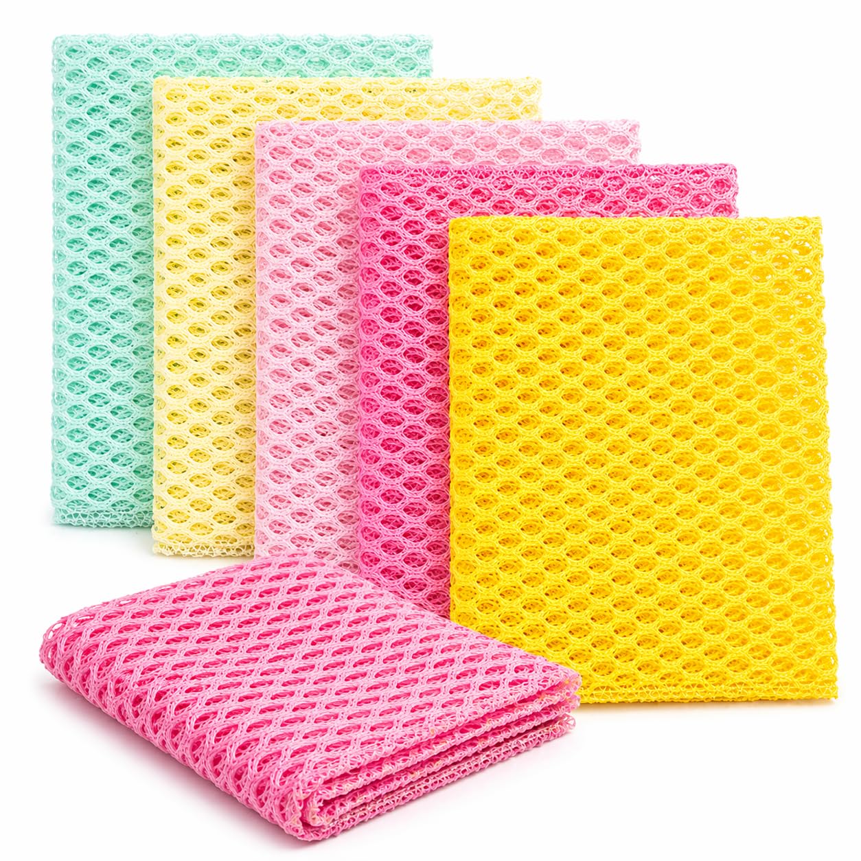 Olivia Tree Assorted Colors Oliviatree 5Pcs Innovative Dish Washing Net Cloths,Scourer,100% Odor Free,Quick Dry,No More Sponges With Mildew Smell,Perfect Scrubber For Washing Dishes 11" By 11"