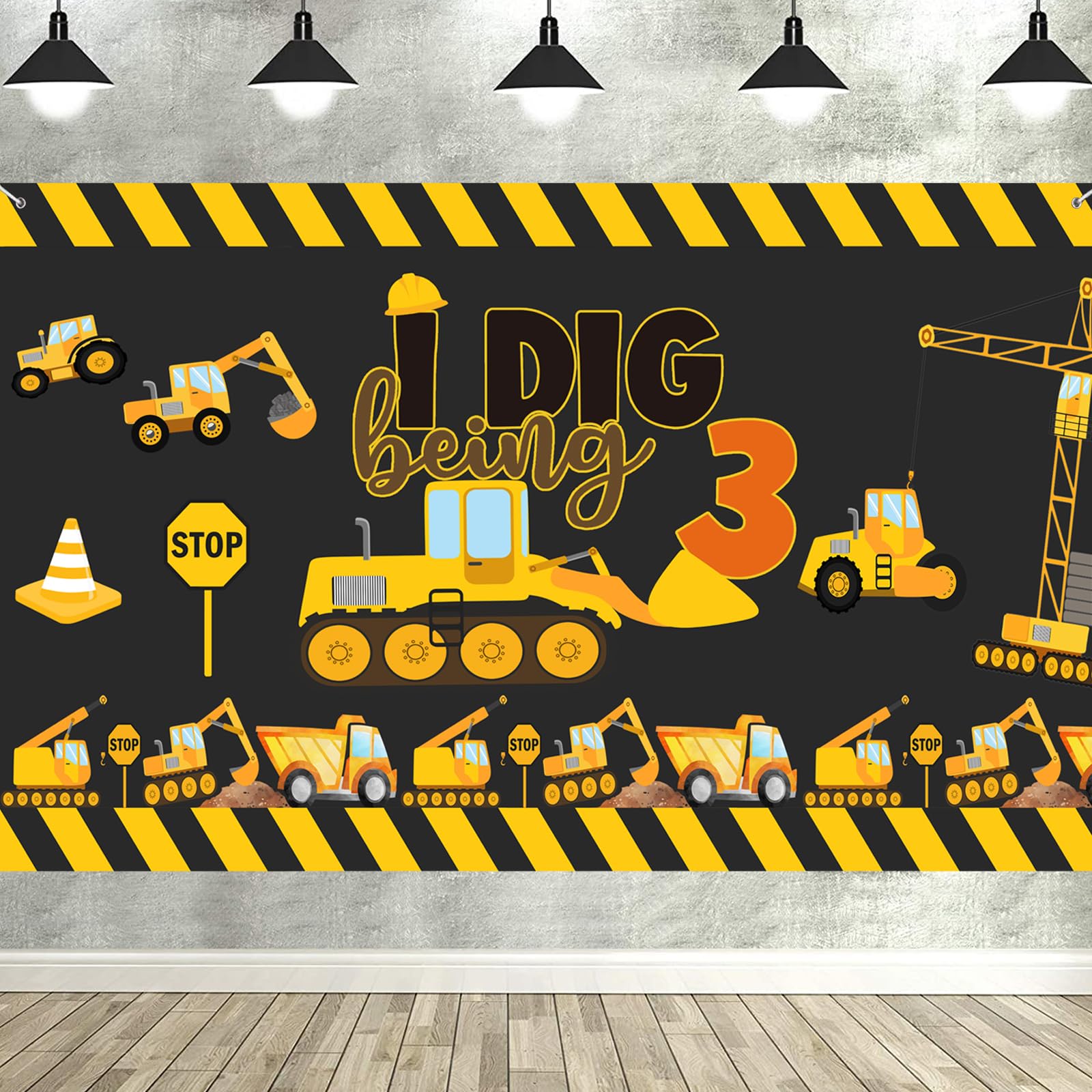 Construction 3rd Birthday Party Supplies Backdrop Banner Dump Truck Excavator Crane Digger Zone Background Photo Booth Props for Boys Construction