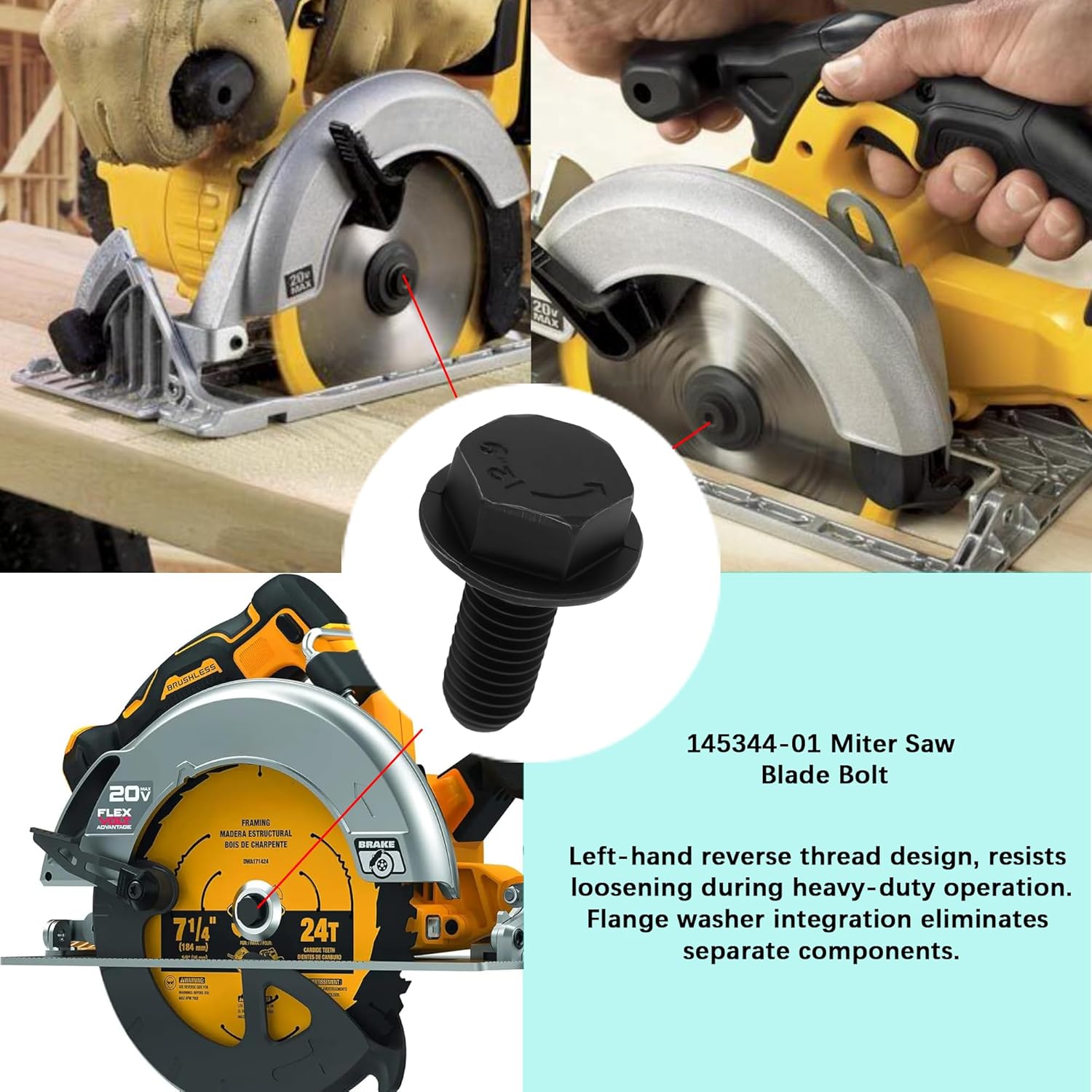 Miter Saw Replacement Blade Bolt (145344-01) for Miter Saws Compatible with DEWALT DWS780 DWS782 etc.