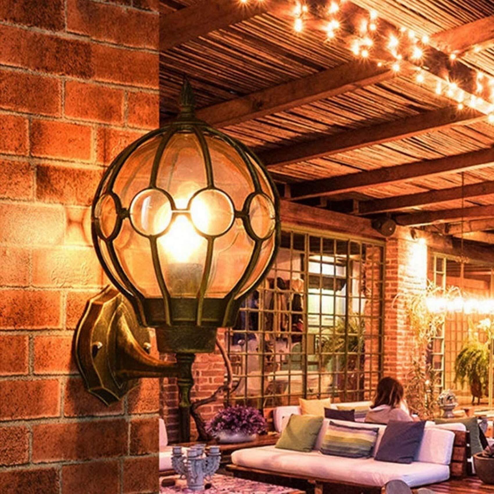 JYBNBBE Outdoor Bronze Wall Lantern, Traditional Mediterranean Glass Globe Sconce, E27 Waterproof Wall Lamp, European Villa Porch, Courtyard Lighting