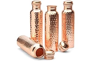 Glytterati Hammered Copper Water Bottle (34 oz/1000ml) (Set of 4) | Pure...