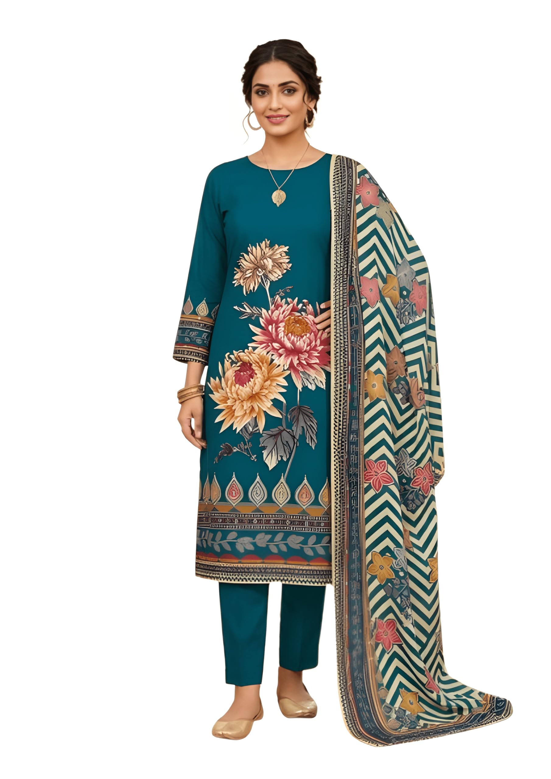 Cotton Unstitched Ladies Suit Top 2.5Mtr Bottom 2.5Mtr Dupatta 2.25Mtr Breathable Dailywear Casual Suit, Daily Wear Cotton Ladies Fabric Unstitched for Daily Wear blue-image-30