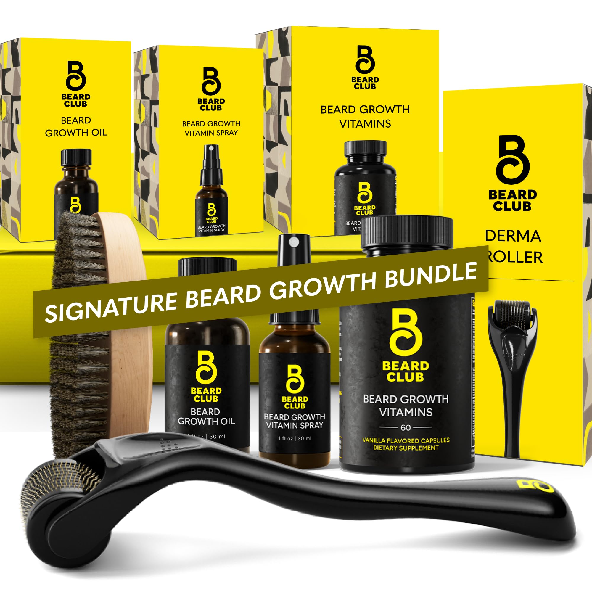 ✨The Beard Club Advanced Beard Growth Kit - Derma Roller, Growth Oil, Vitamins and Vitamin Spray, Shampoo and Boar Brist — beauty deal on Shopping With Noya