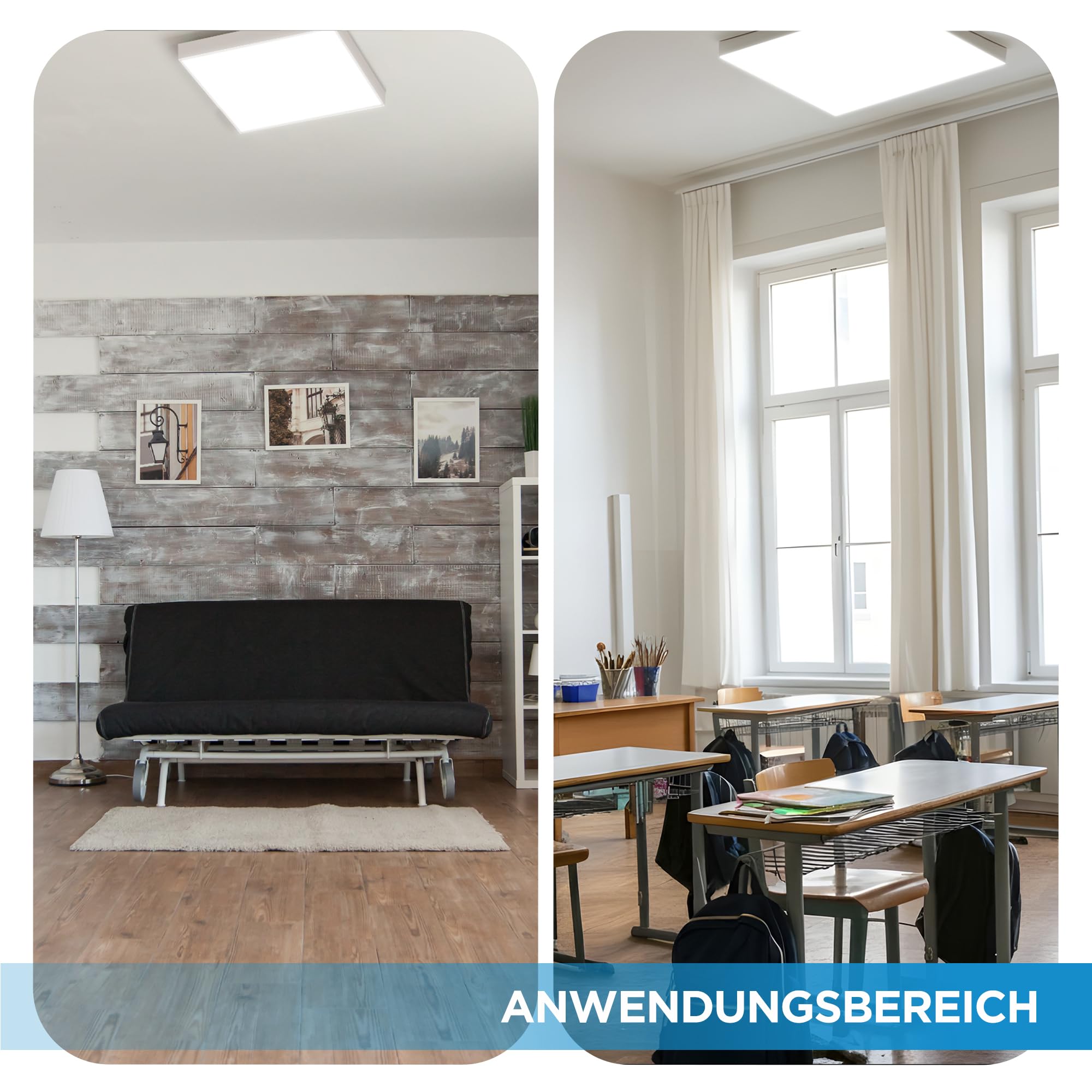 LECOM 2x LED Panel 62x62 Neutralweiß 4000K 4000lm Flach Aufbau mit Rahmen | LED Deckenleuchte mit gleichmäßiger Lichtverteilung. Mit Aufbaurahmen ideal für Küche, Wohnzimmer, Flur, Büro, Arbeitsraum.