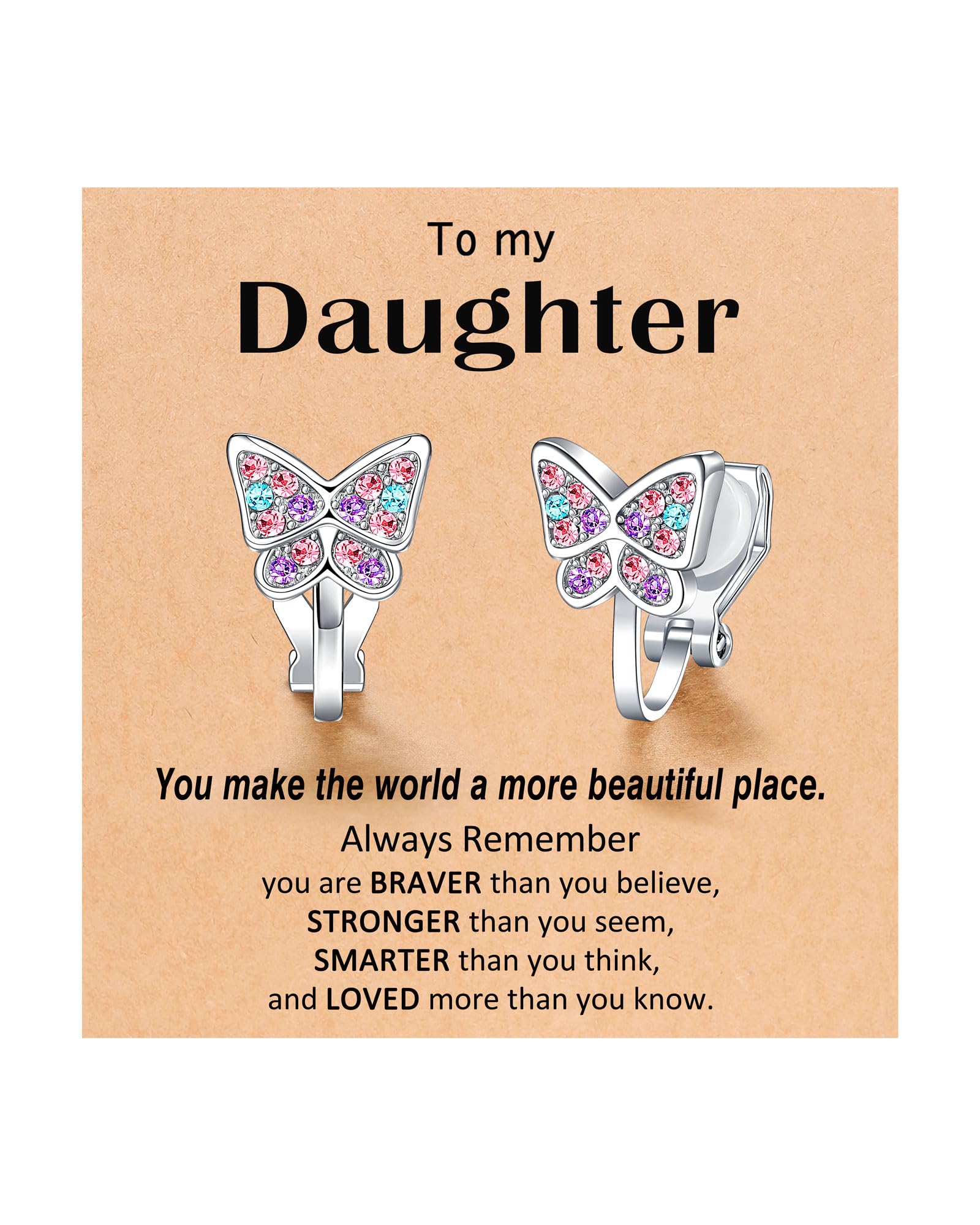 Clip On Butterfly Earrings for Girls Daughter Granddaughter Gifts