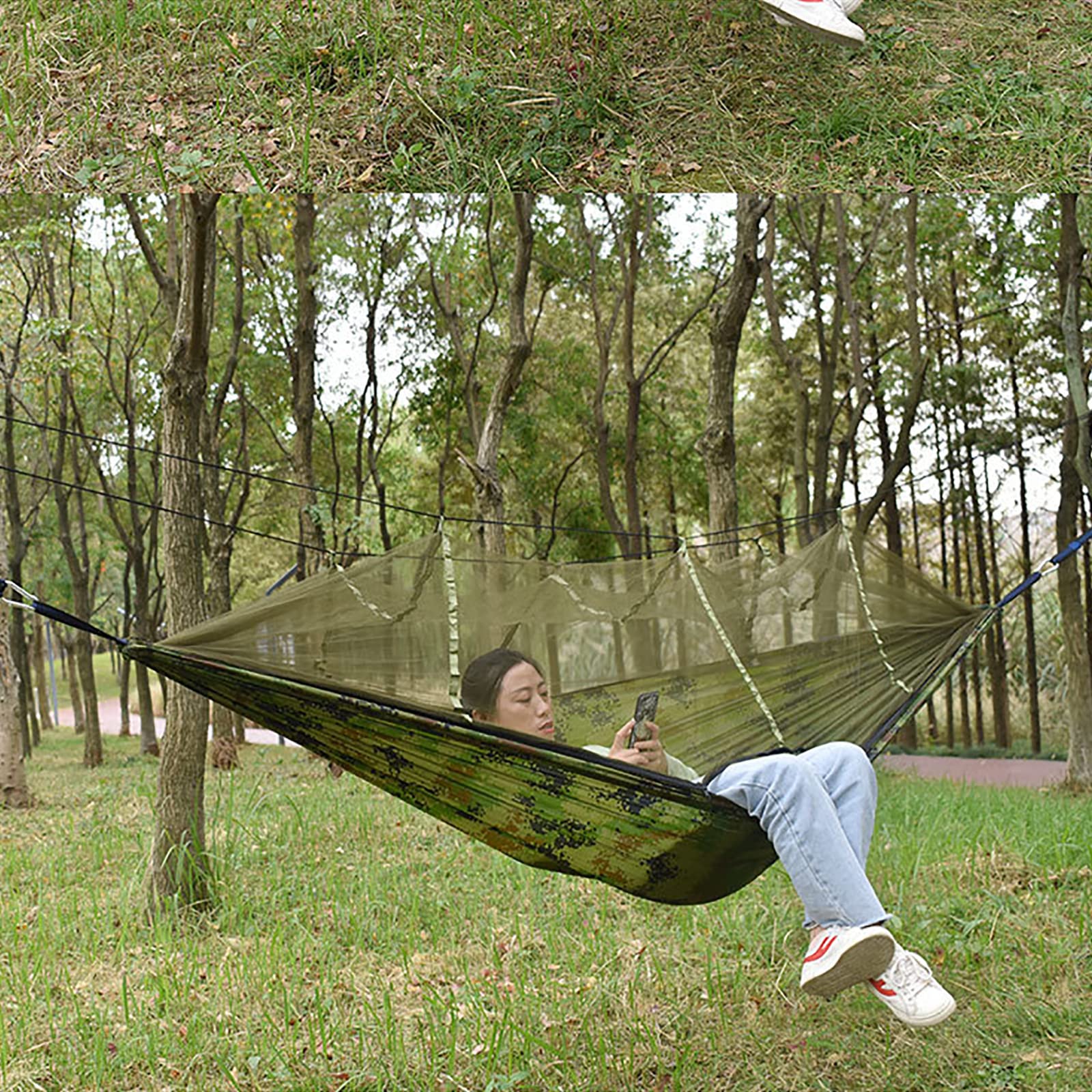 Hängematte, 250 cm × 120 Ultraleicht mit Netz Atmungsaktiv Tragbare Outdoor