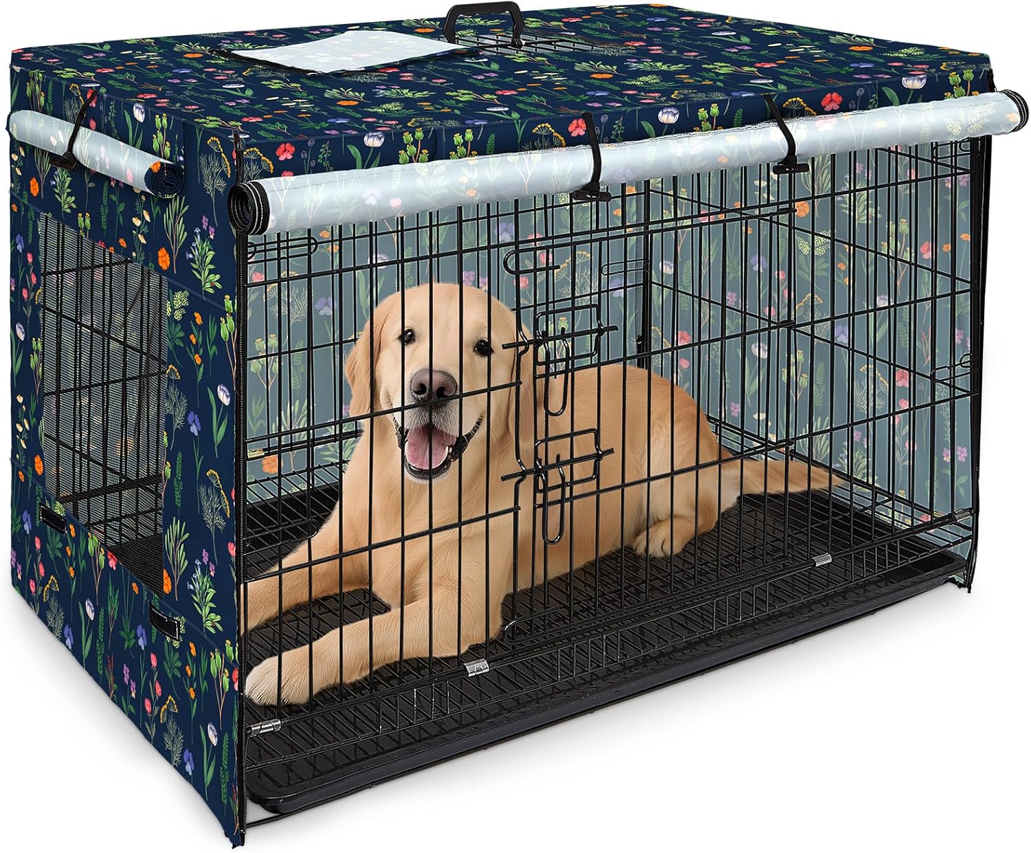 Bienbee 42 Inch Dog Crate Cover Windproof Breathable Oxford Fabric for Wire Cages - Indoor Outdoor Kennel Protection with Zippers & Windows