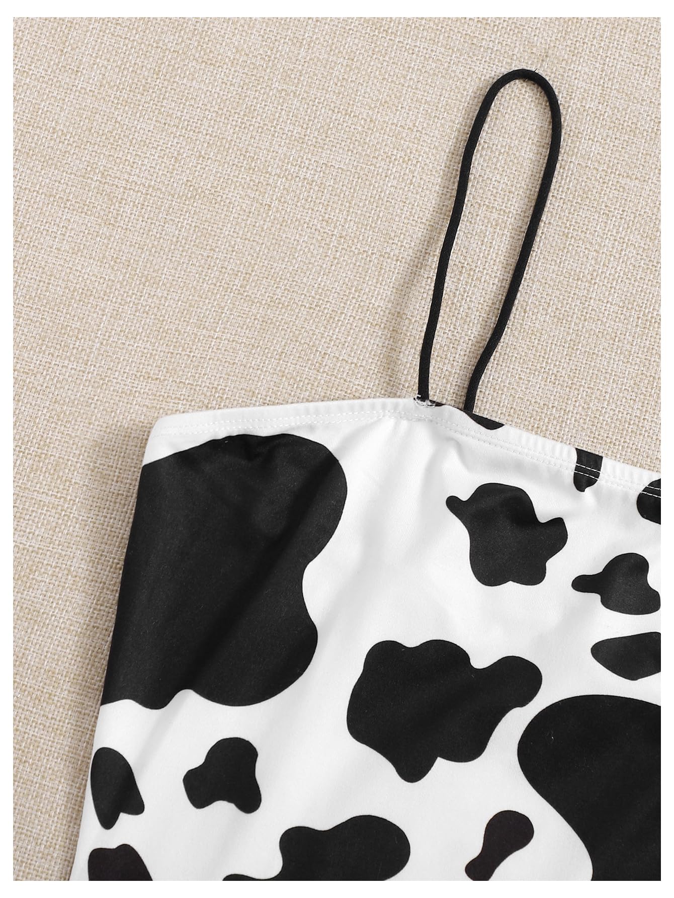WDIRARA Women's Cow Print Bodycon Mini Cami Dress Spaghetti Strap Dresses