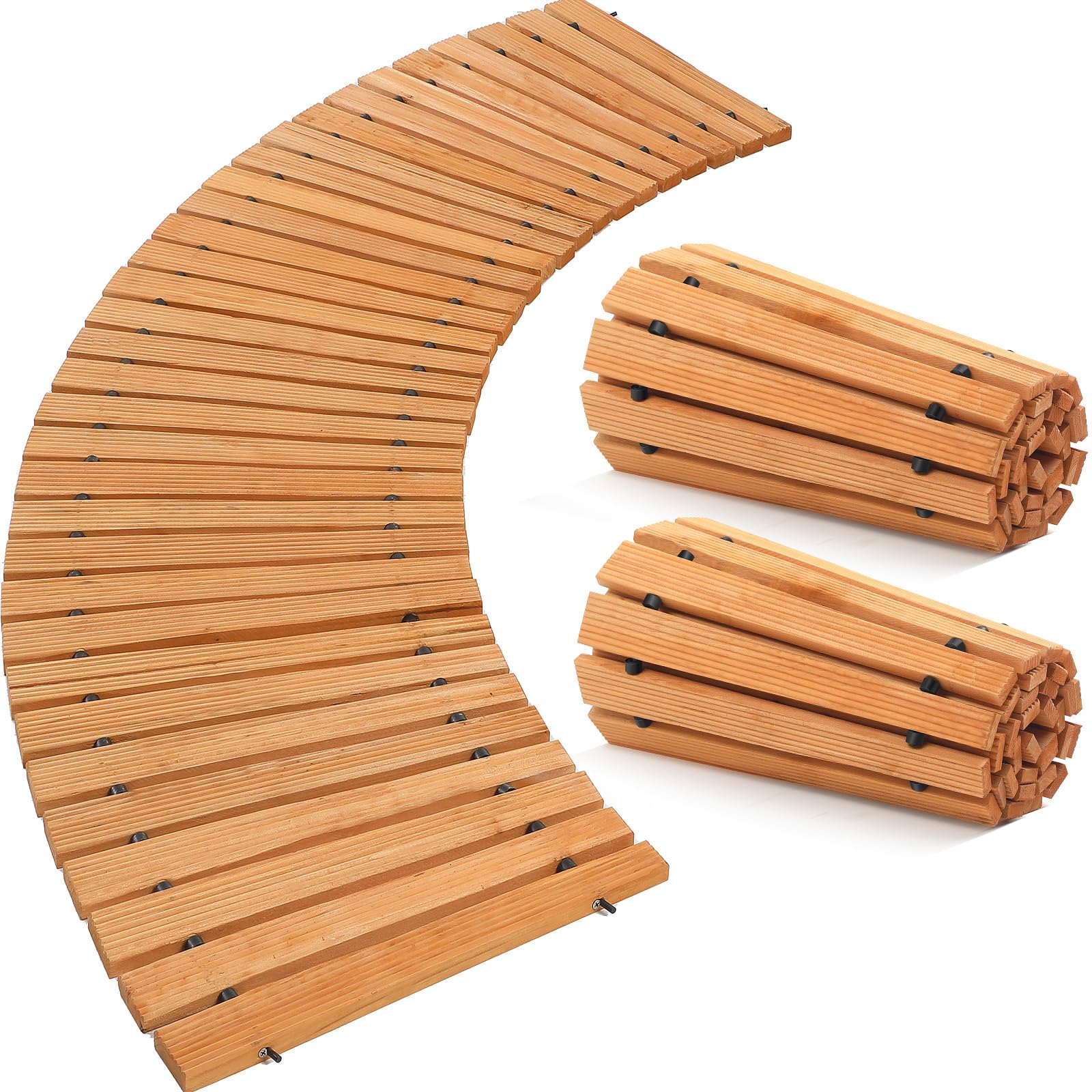 Tatuo 2 Pack Wooden Garden Pathway Roll Out Walkway Outdoor Path Wood Flooring Boardwalk Pavers for Garden Backyard Patio Beach Outdoor Wedding Party (17 Inch x 6 ft,Fan Shaped)