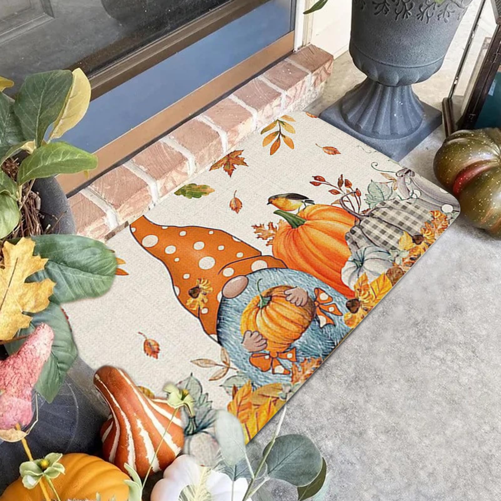 2-teilige Herbst-Fußmatte Mit Kürbis-Design – Bunt, Rutschfest, Waschbar Für Drinnen & Draußen